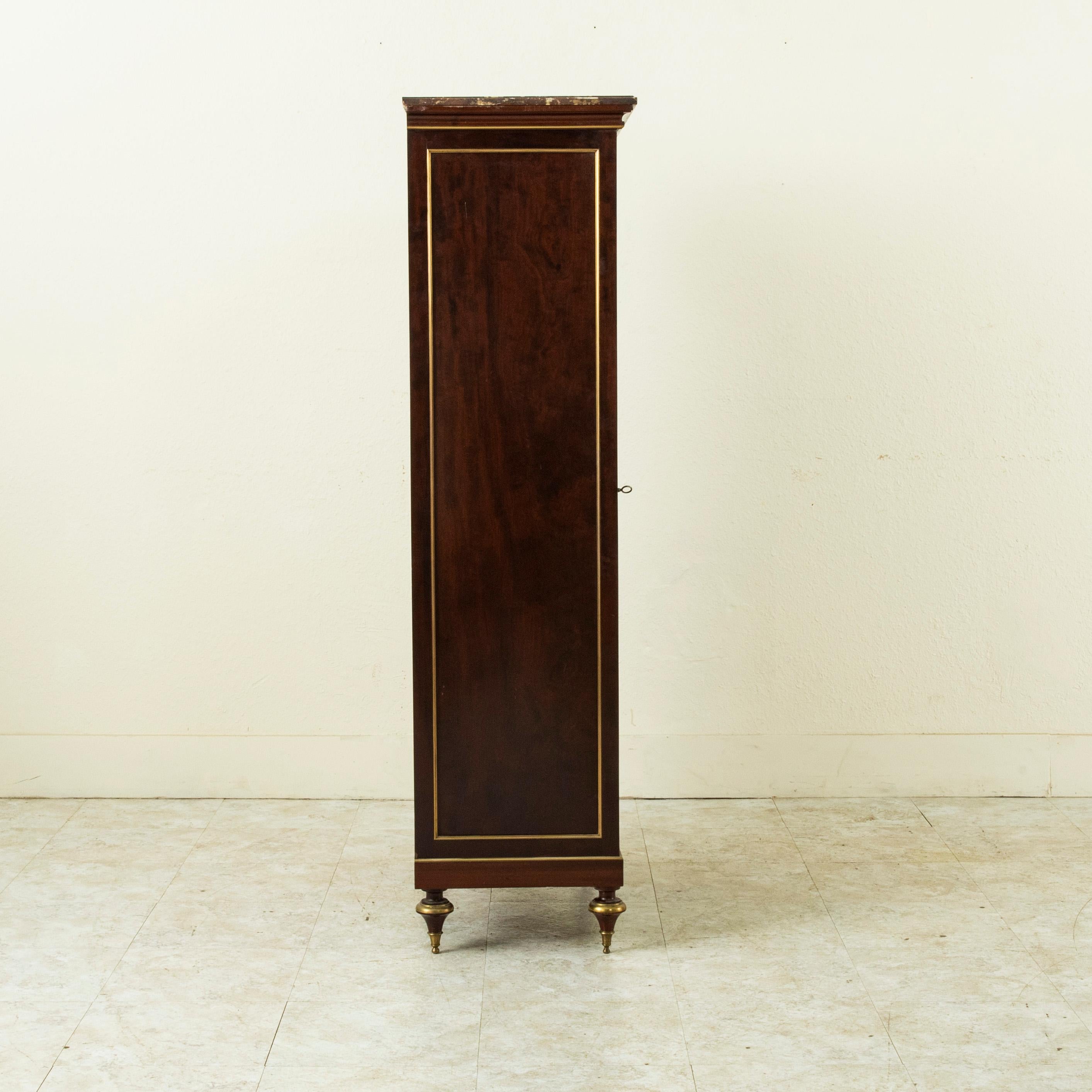 Late 19th Century French Louis XVI Style Mahogany Vitrine, Bookcase, Marble Top For Sale 1
