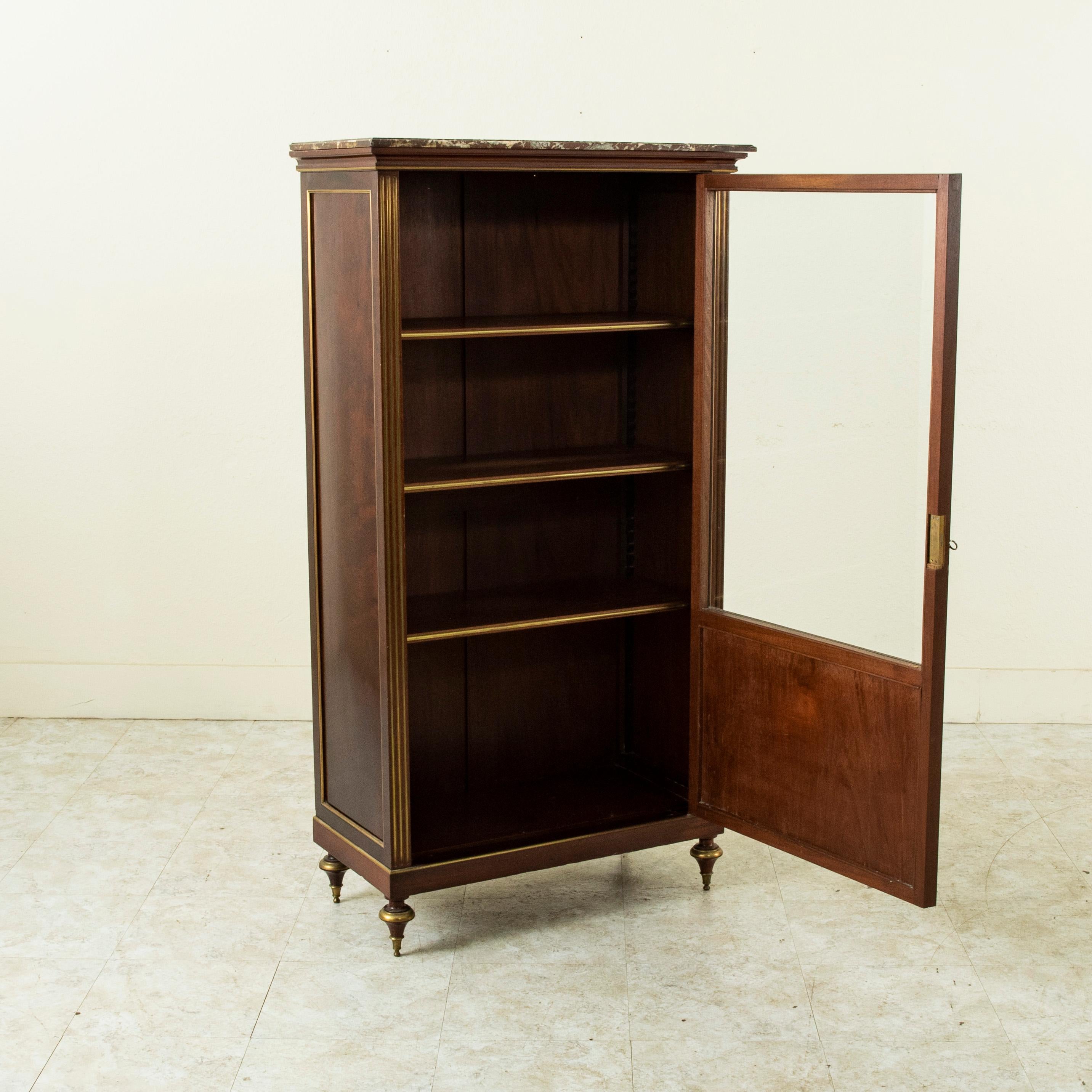 Late 19th Century French Louis XVI Style Mahogany Vitrine, Bookcase, Marble Top For Sale 2