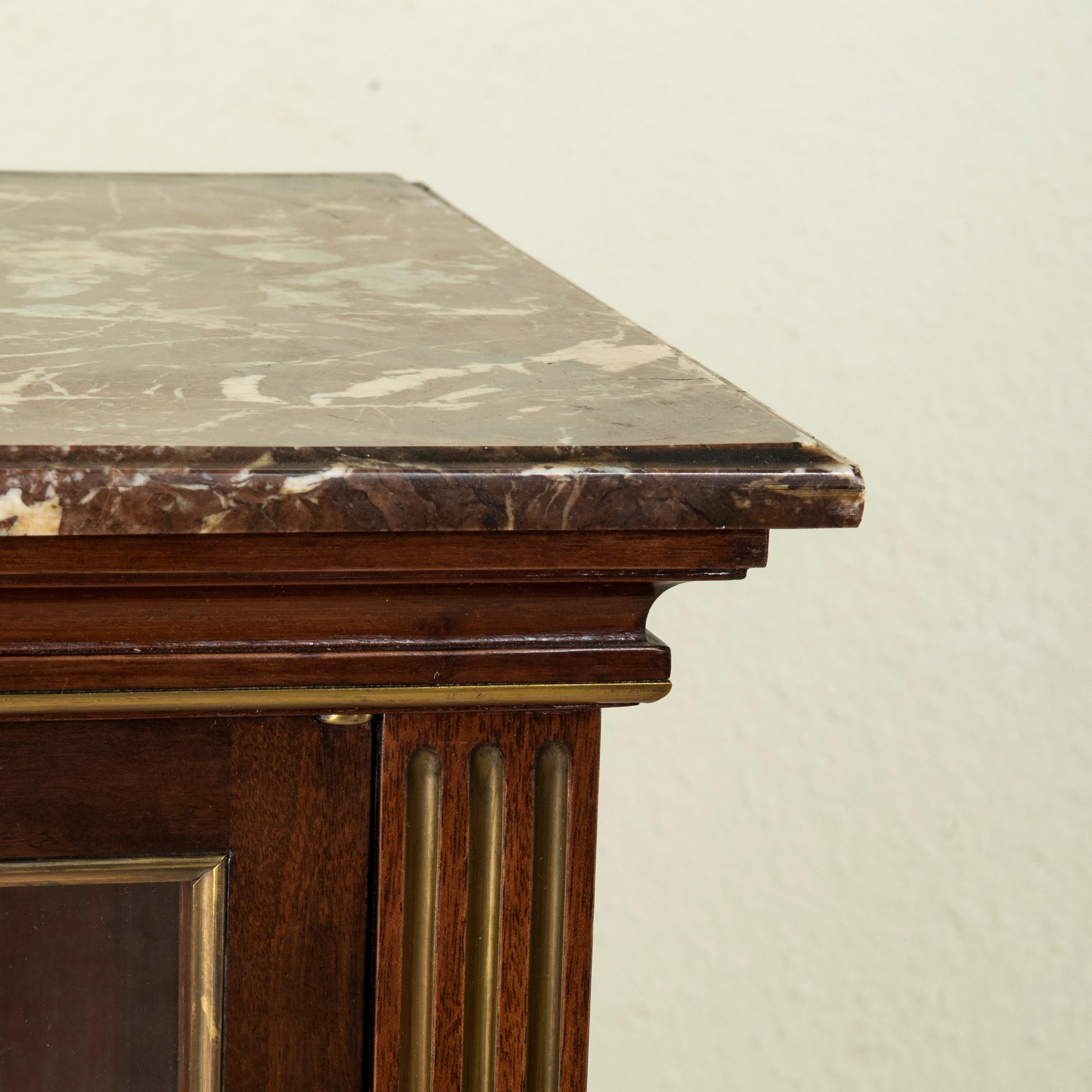 Late 19th Century French Louis XVI Style Mahogany Vitrine, Bookcase, Marble Top For Sale 4