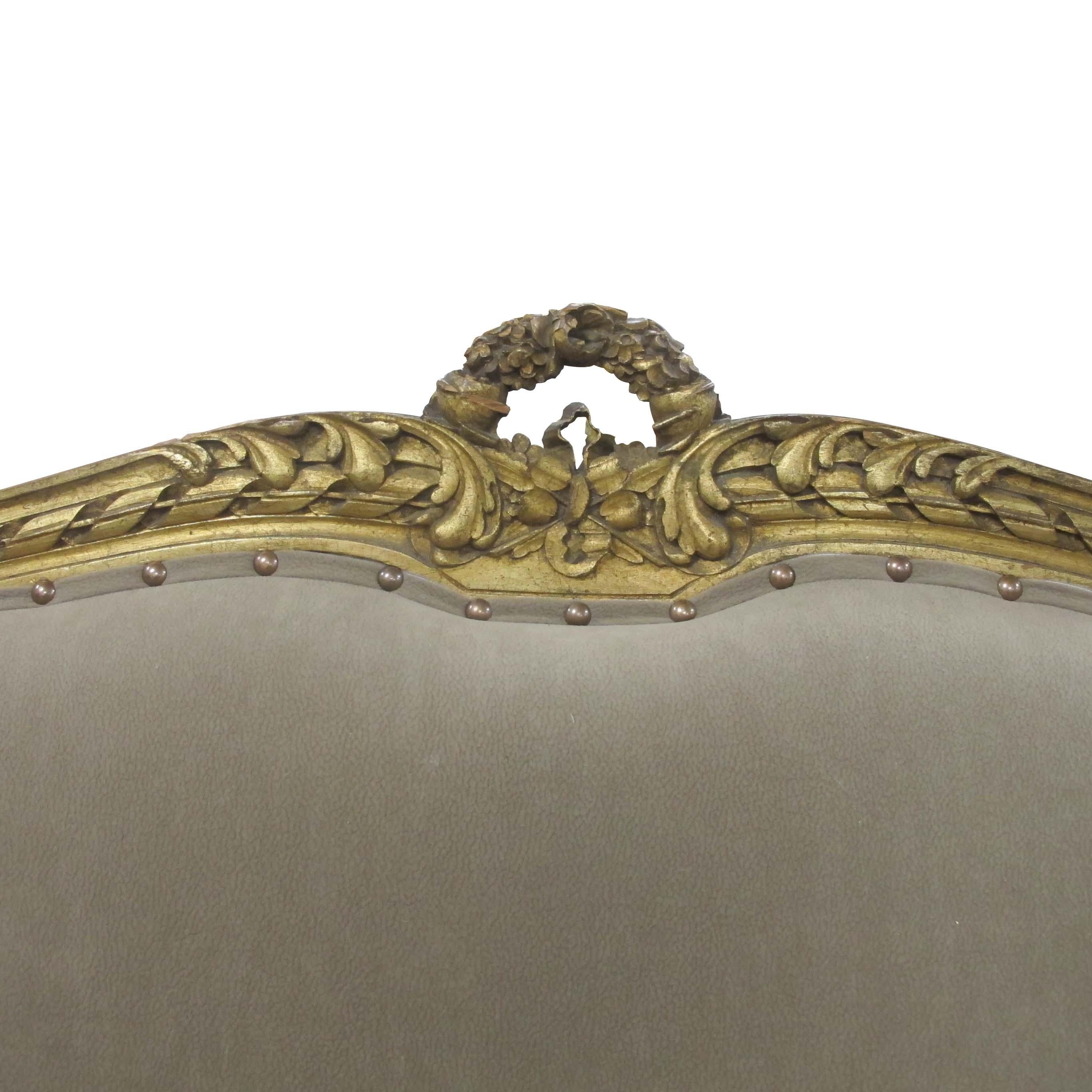 Fabric Late 19th Century French Louis XVI Style Marquise Two-Seat Carved Sofa