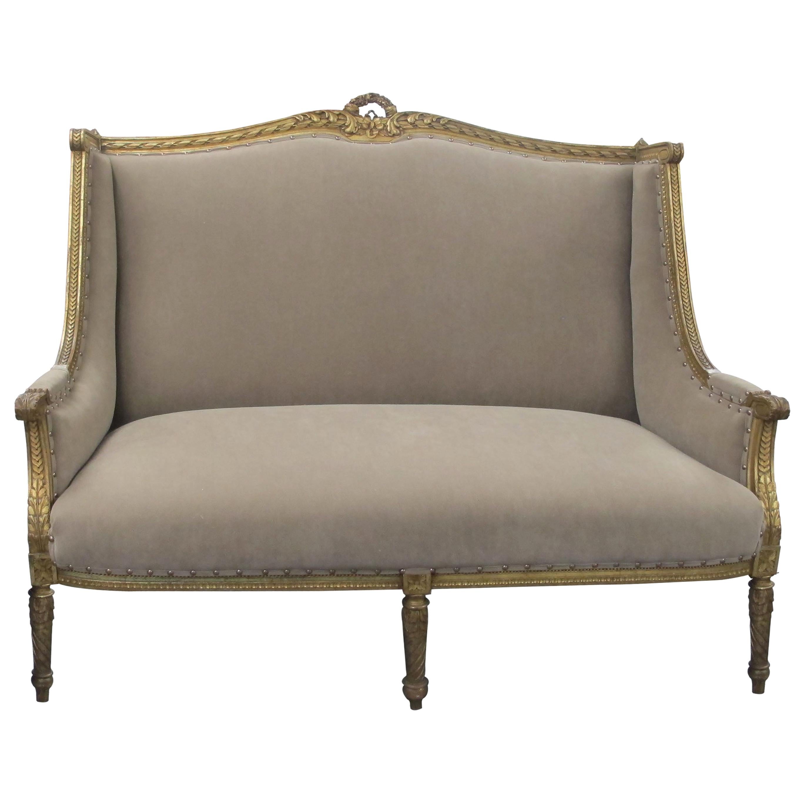 Late 19th Century French Louis XVI Style Marquise Two-Seat Carved Sofa