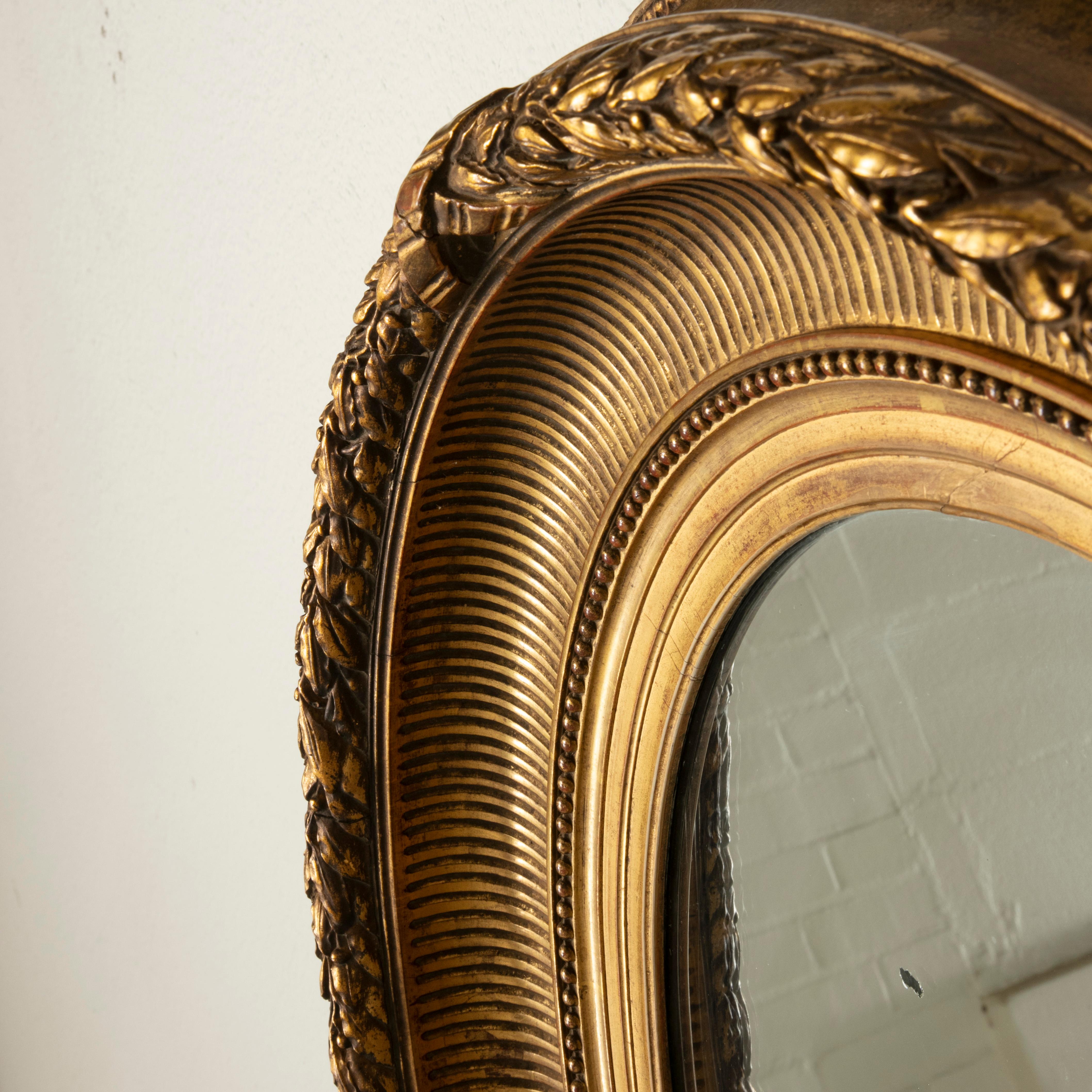 Late 19th Century French Louis XVI Style Oval Giltwood Mirror 2