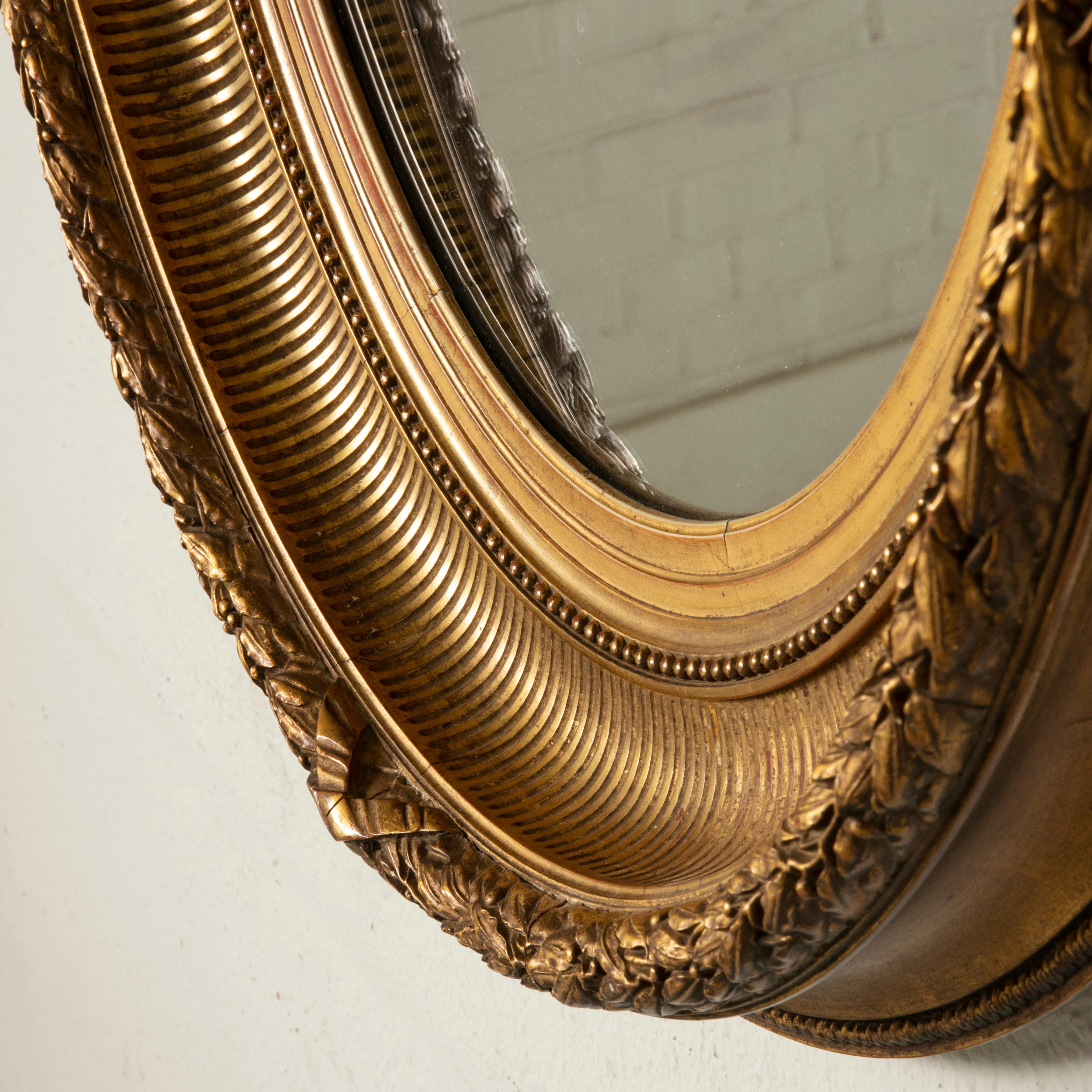 Late 19th Century French Louis XVI Style Oval Giltwood Mirror 3