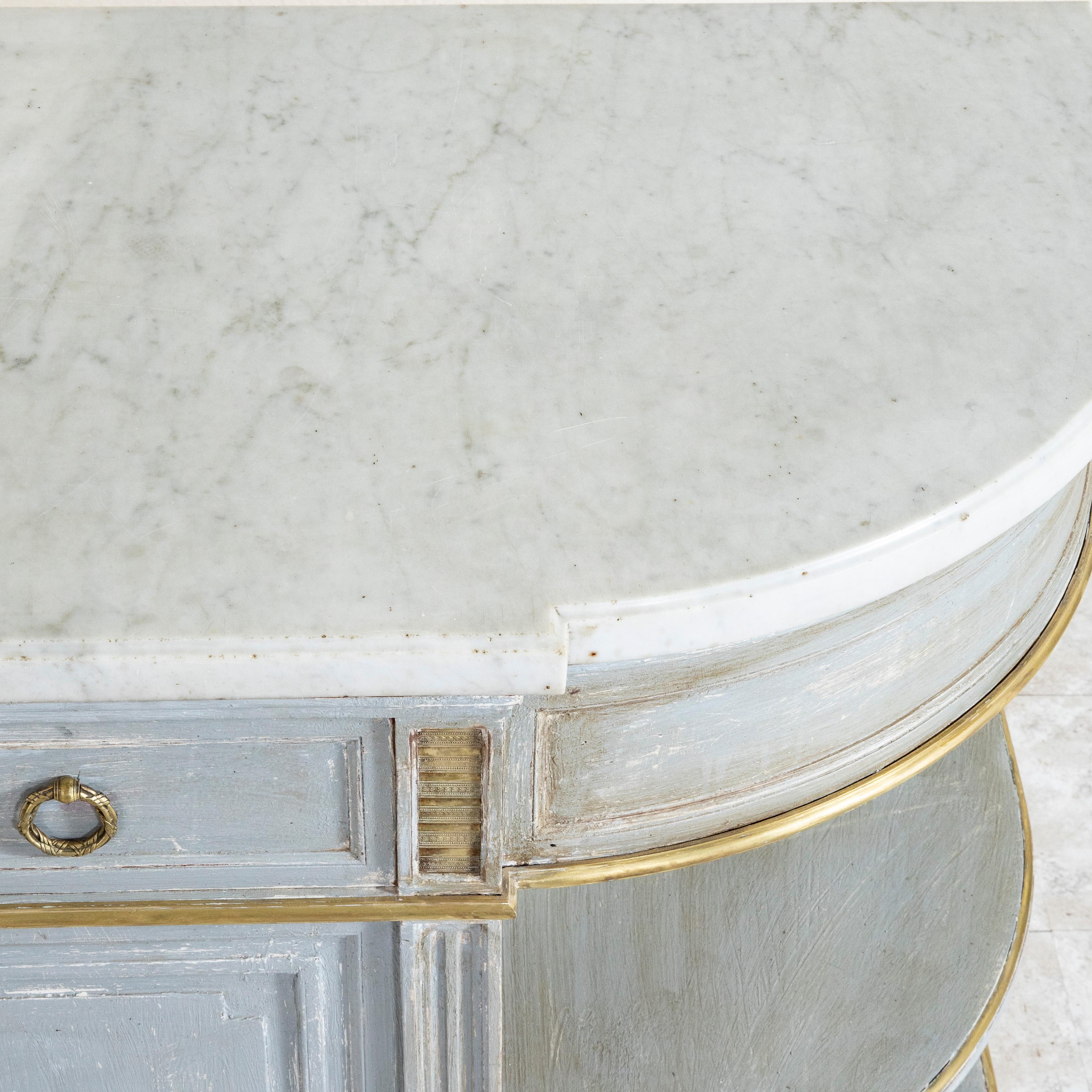Late 19th Century French Louis XVI Style Painted Enfilade, Buffet, Marble Top For Sale 7