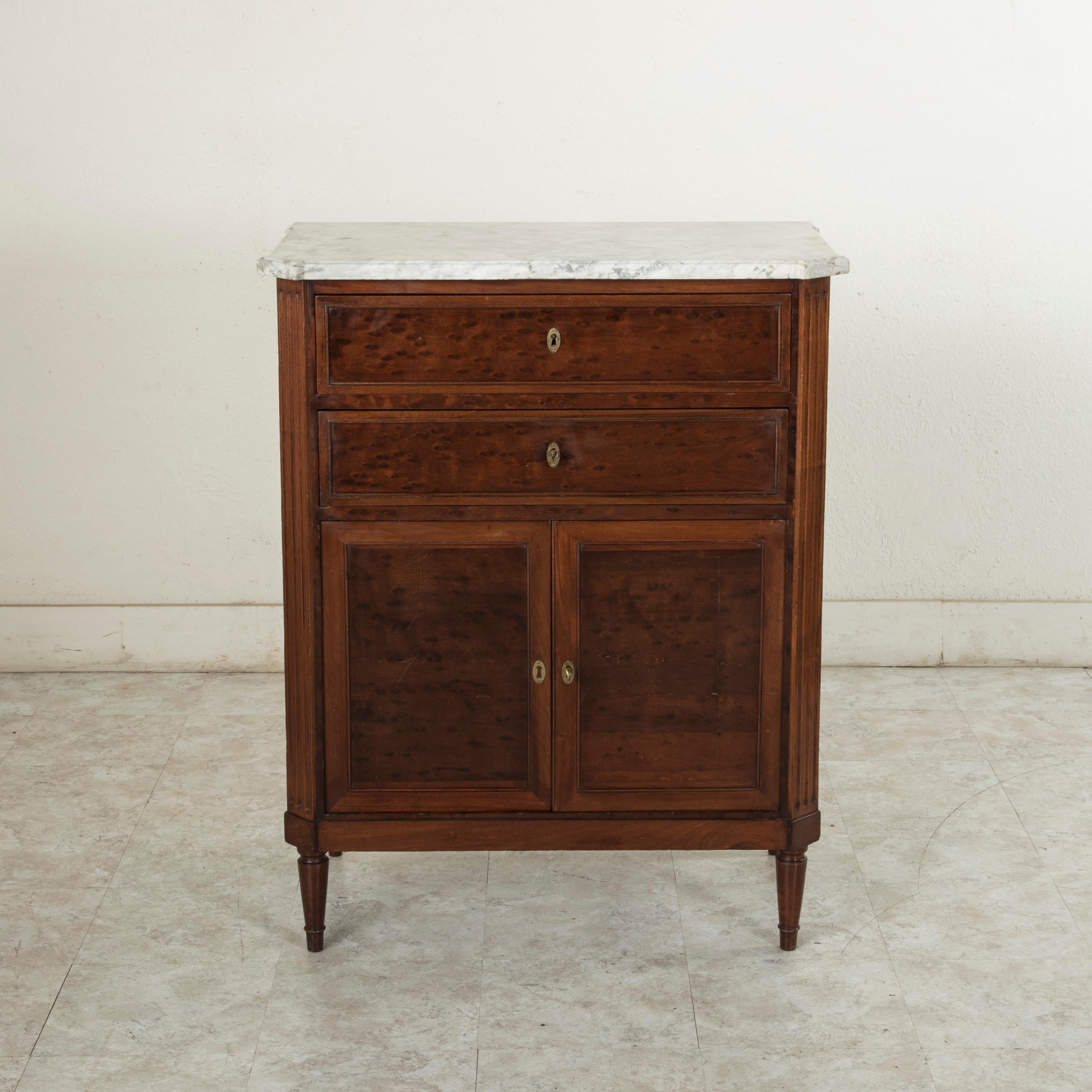 Late 19th Century French Louis XVI Style Plum Pudding Mahogany Buffet, Marble In Good Condition In Fayetteville, AR