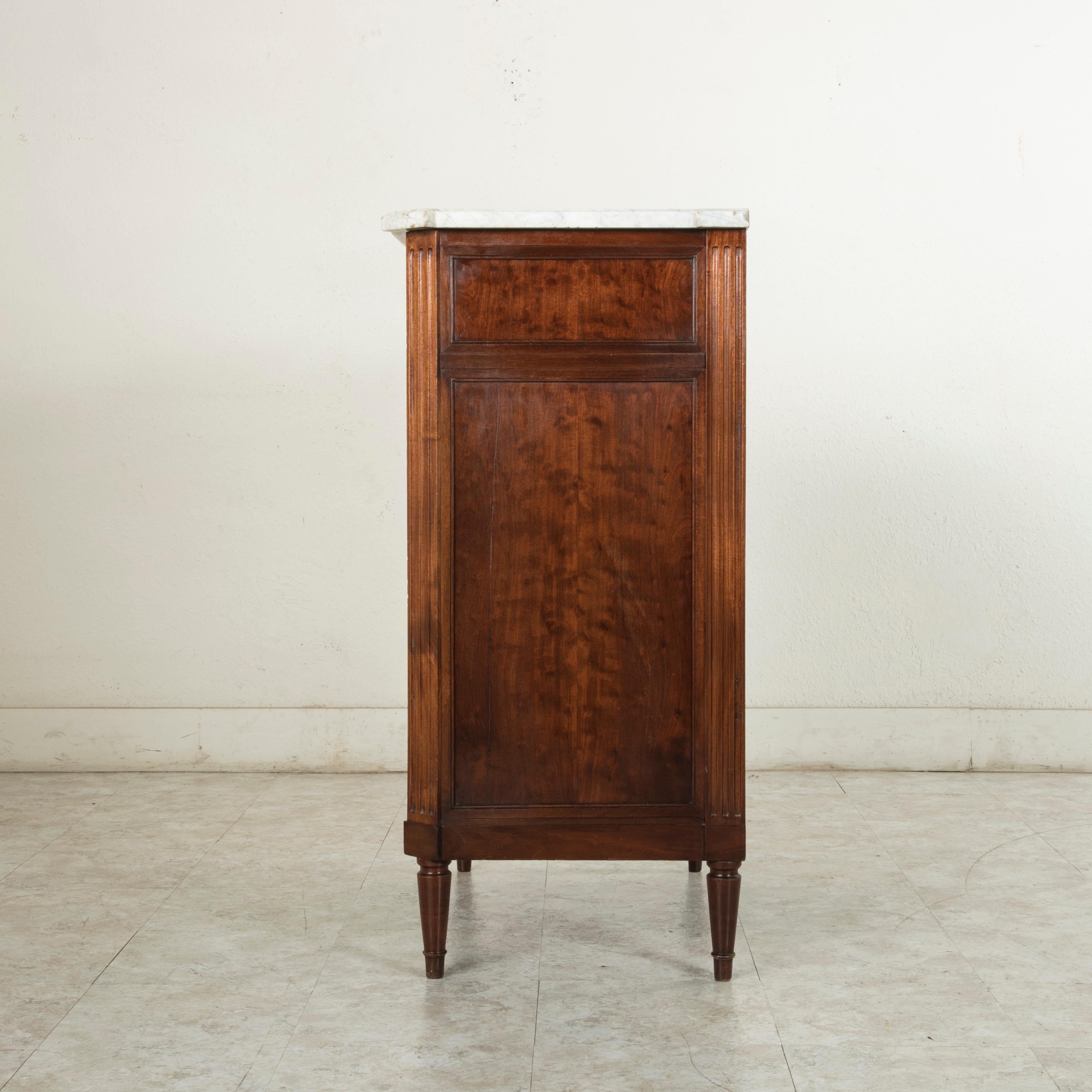 Bronze Late 19th Century French Louis XVI Style Plum Pudding Mahogany Buffet, Marble