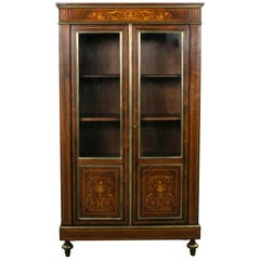 Late 19th Century French Louis XVI Style Rosewood Marquetry Bookcase or Vitrine