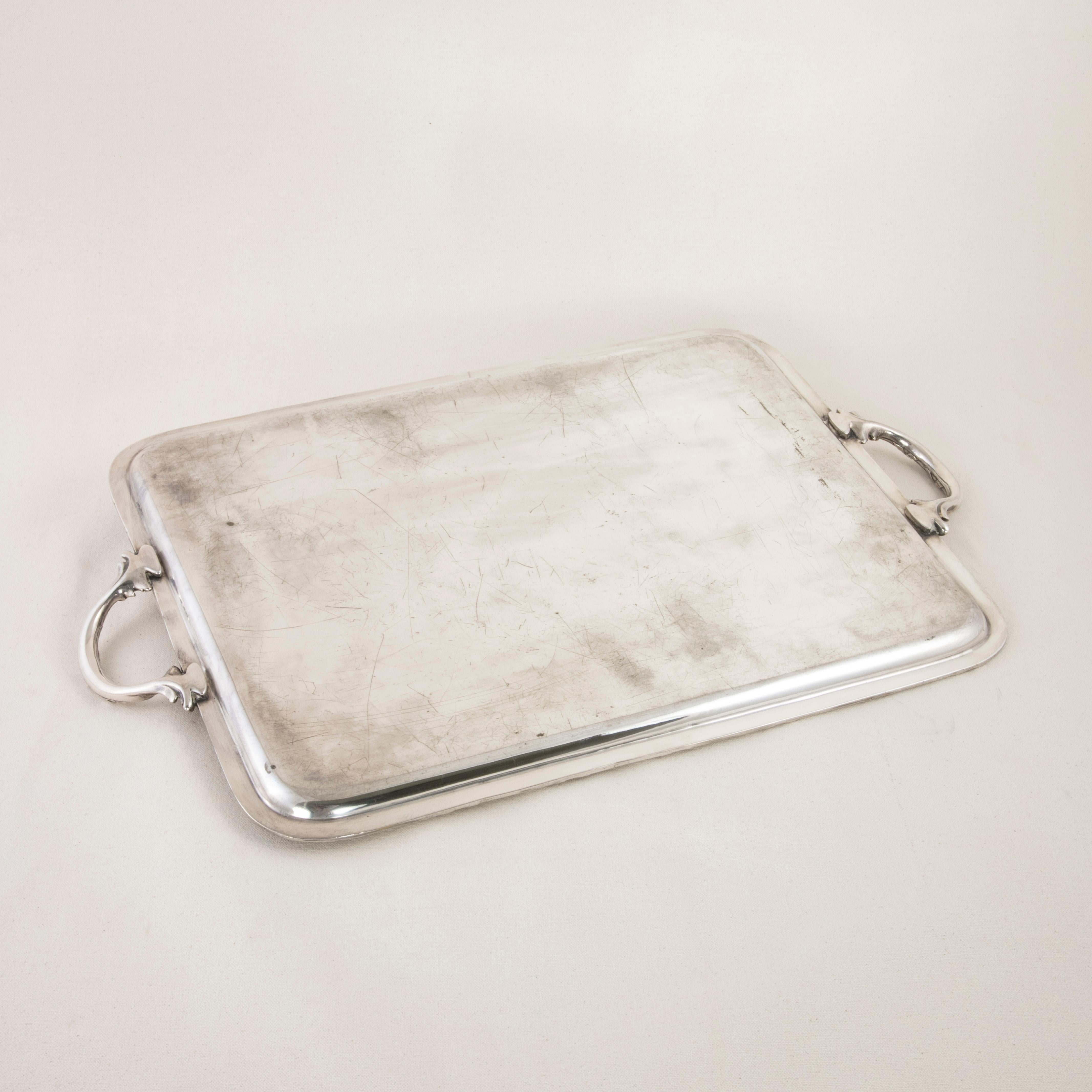 Late 19th Century French Louis XVI Style Silver Plate Serving Tray with Handles 7