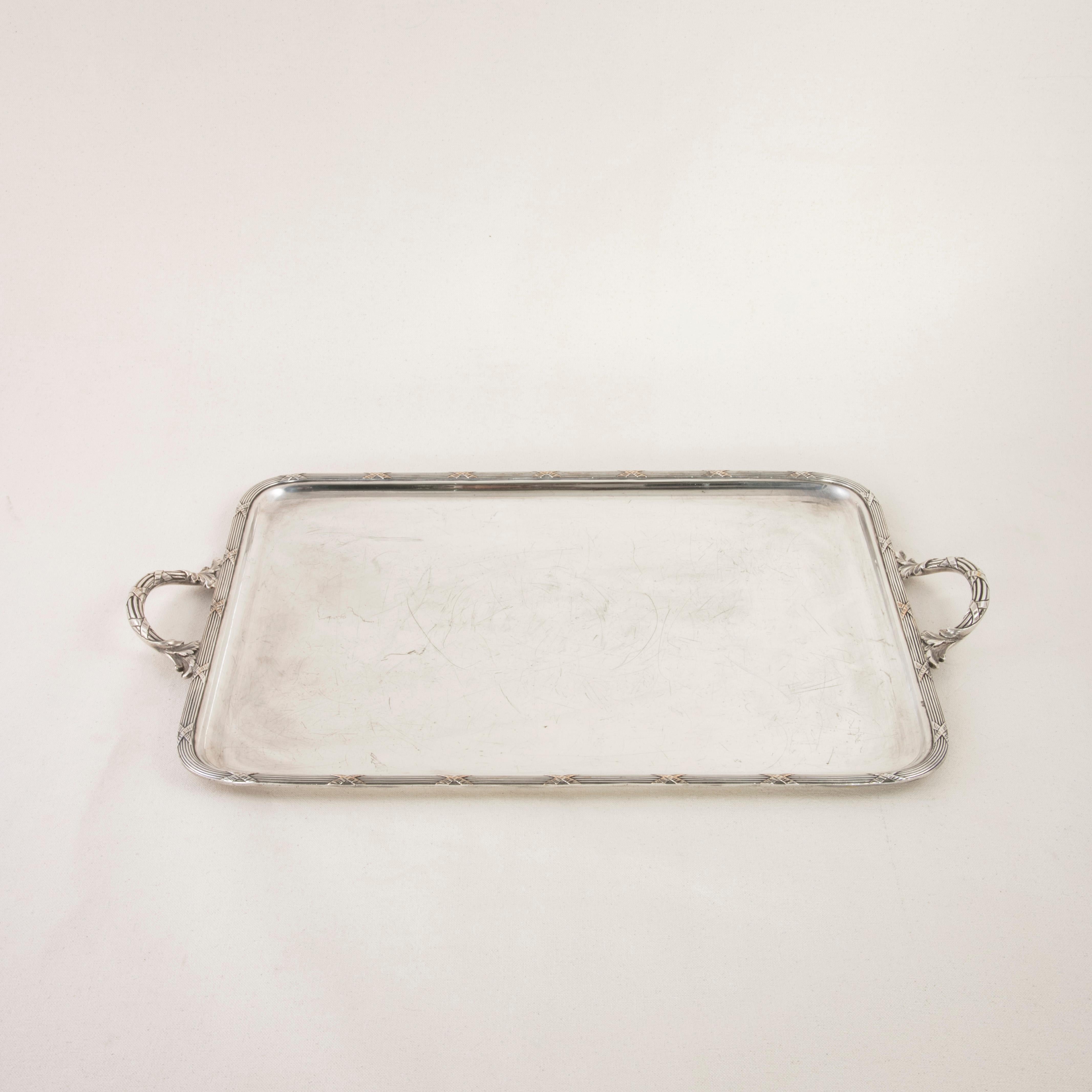 Late 19th Century French Louis XVI Style Silver Plate Serving Tray with Handles 1