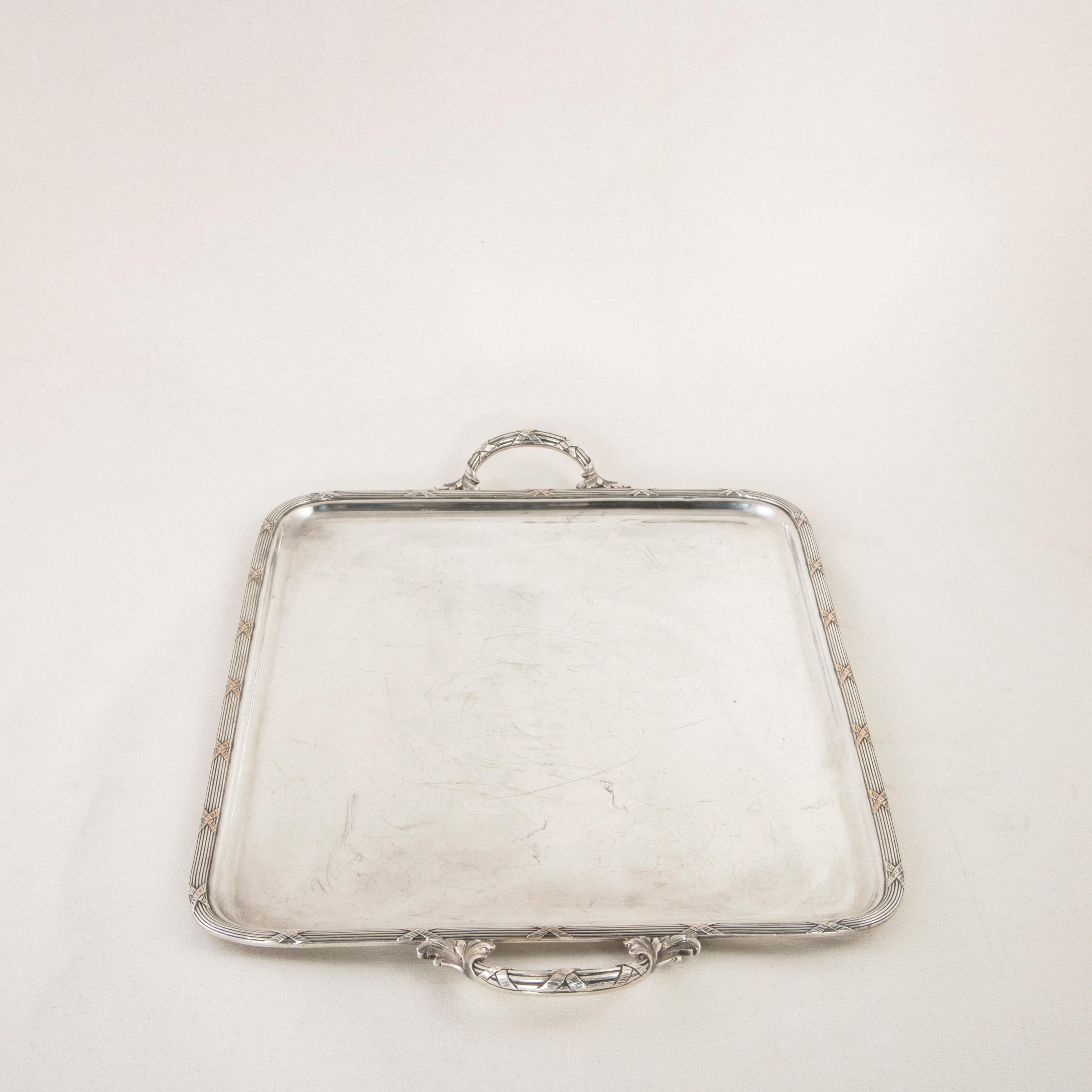 Late 19th Century French Louis XVI Style Silver Plate Serving Tray with Handles 2