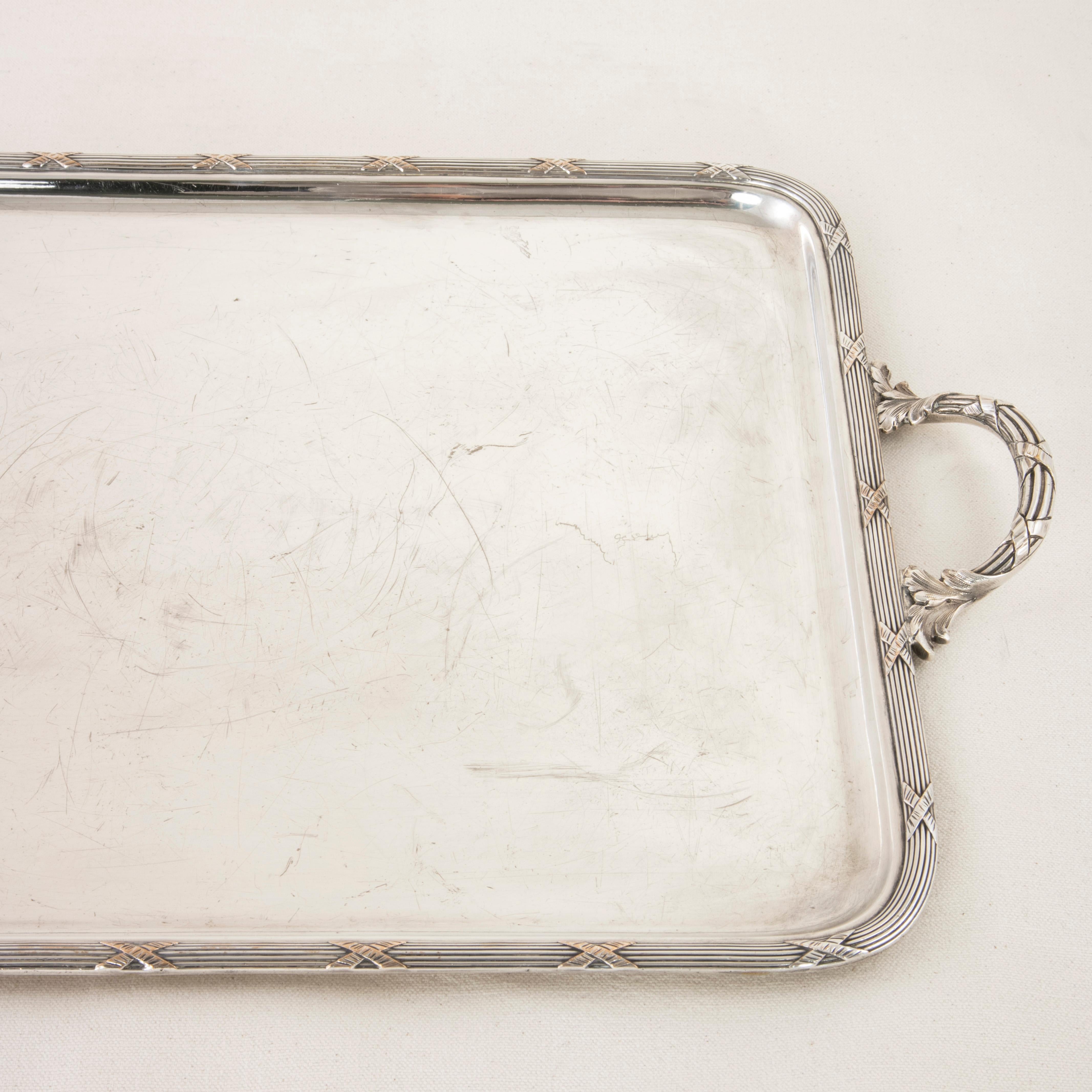 Late 19th Century French Louis XVI Style Silver Plate Serving Tray with Handles 6