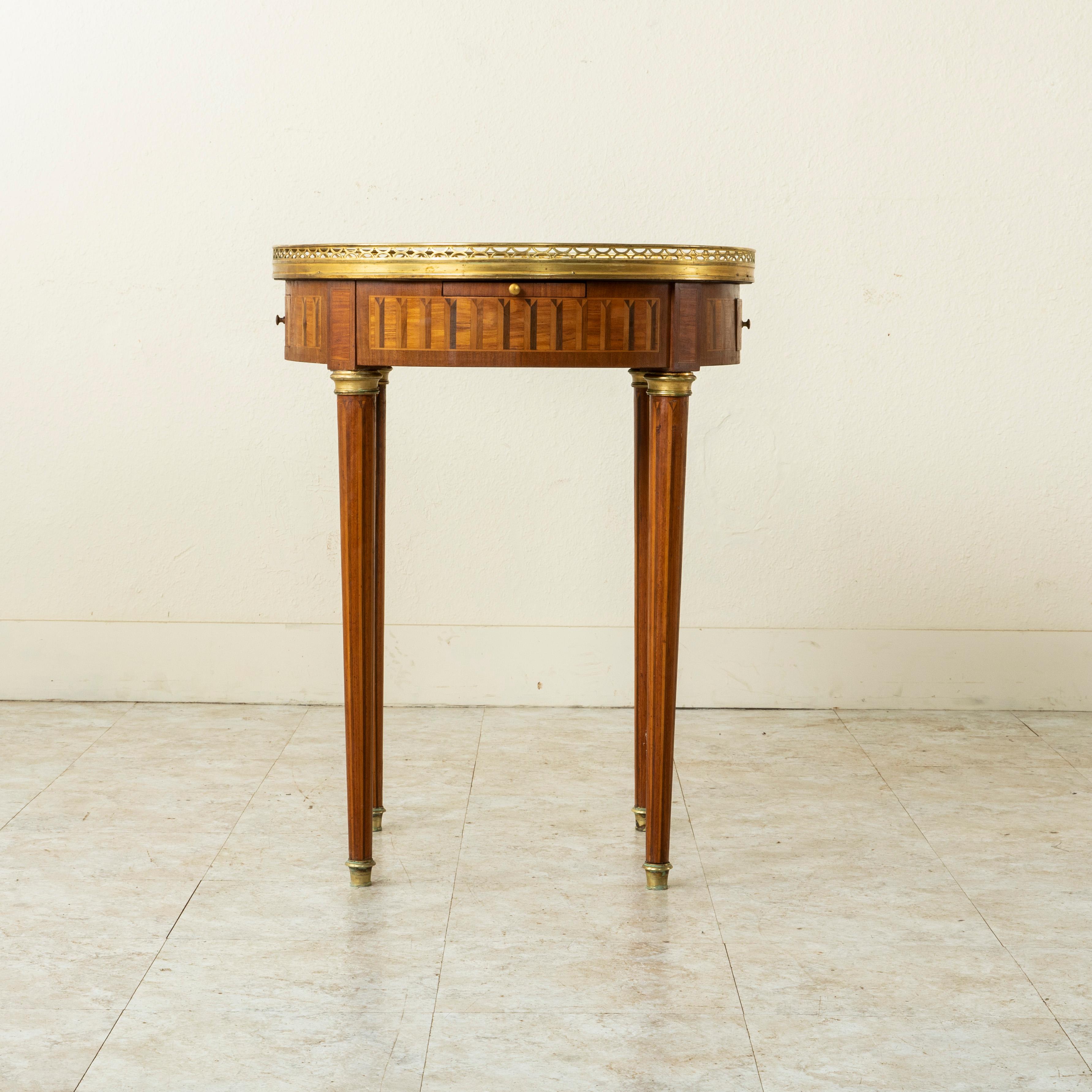 Late 19th Century French Louis XVI Style Table Bouillotte Side Table, Marble Top In Good Condition In Fayetteville, AR