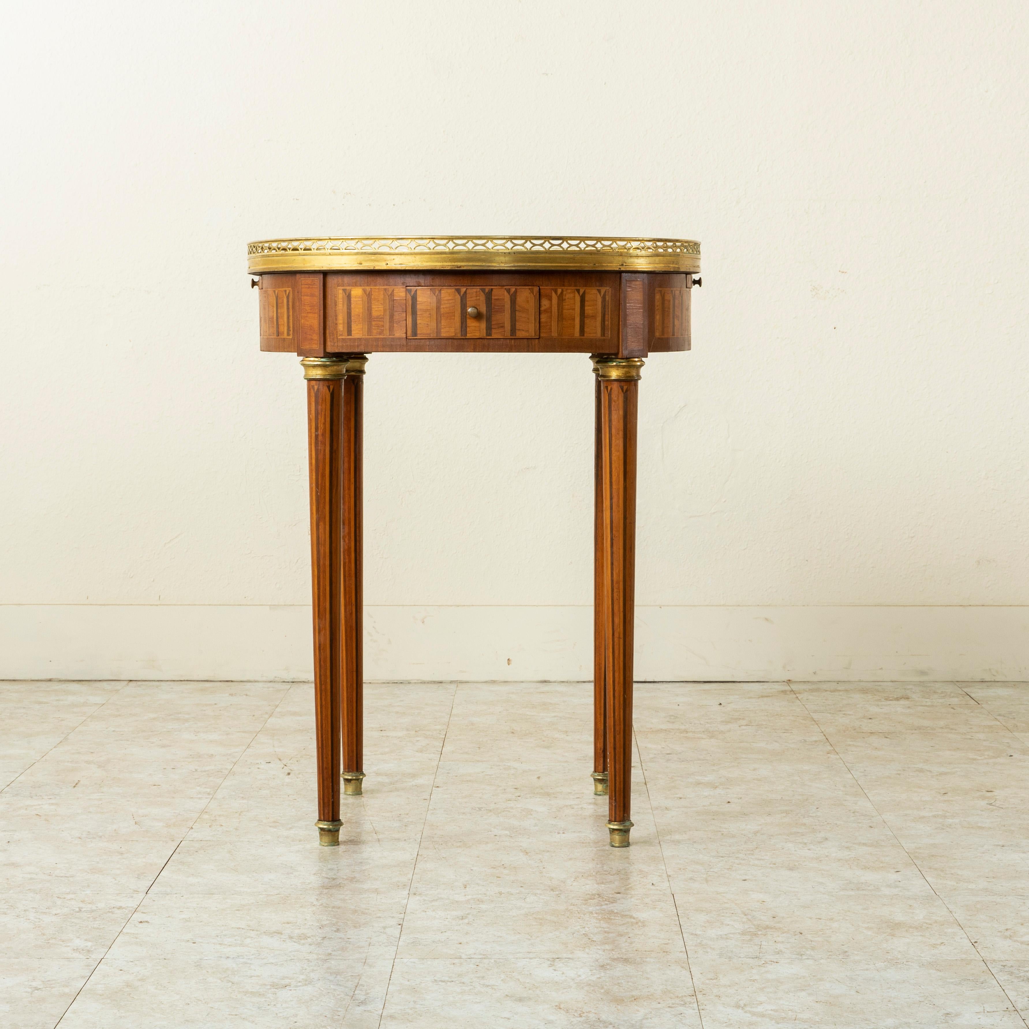 Bronze Late 19th Century French Louis XVI Style Table Bouillotte Side Table, Marble Top