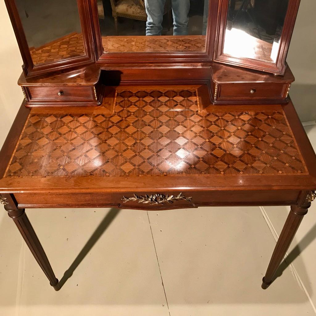 Empire Revival Late 19th Century French Mahogany and Geometric Marquetry Dressing Table