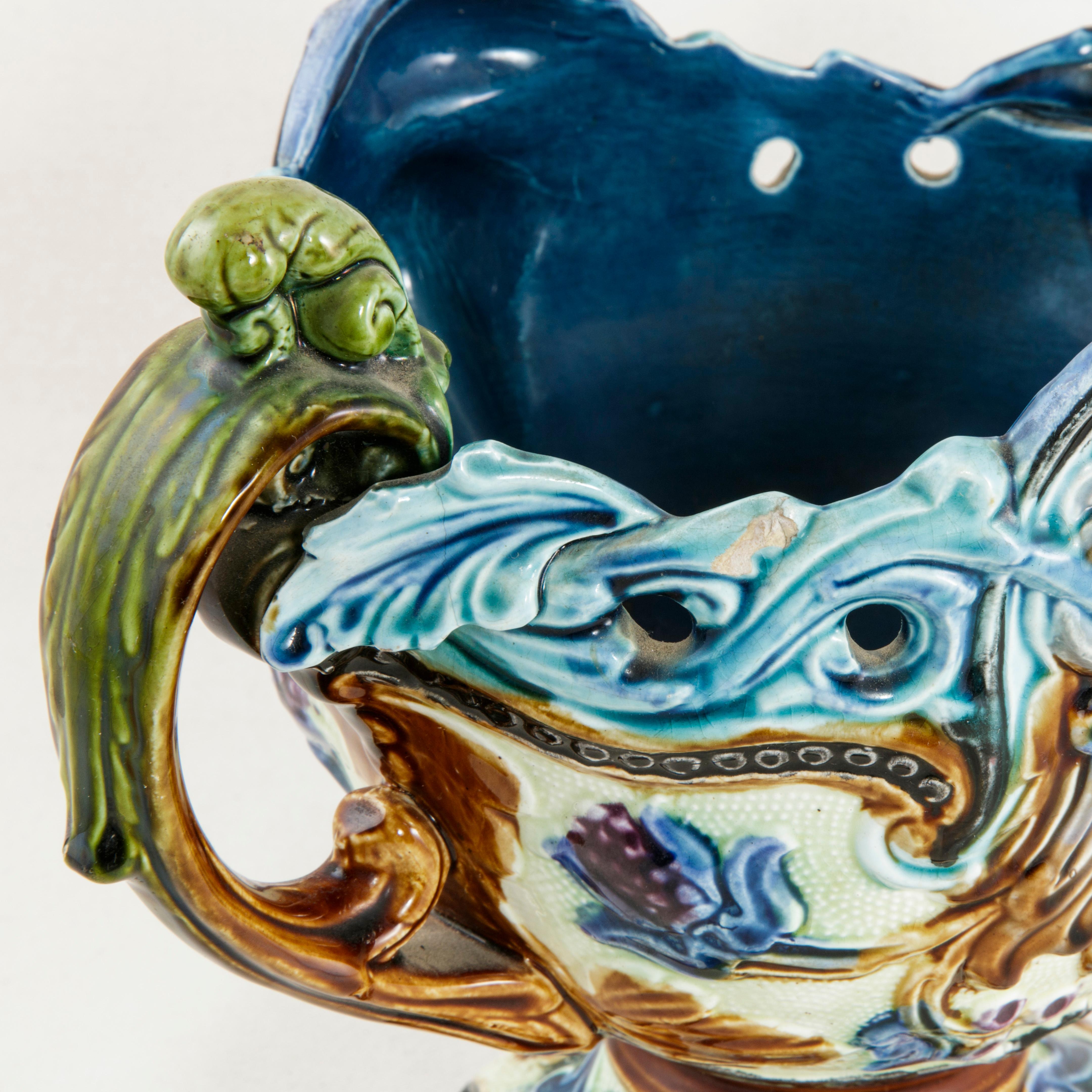 Late 19th Century French Majolica Cachepot or Planter with Ram's Heads 3