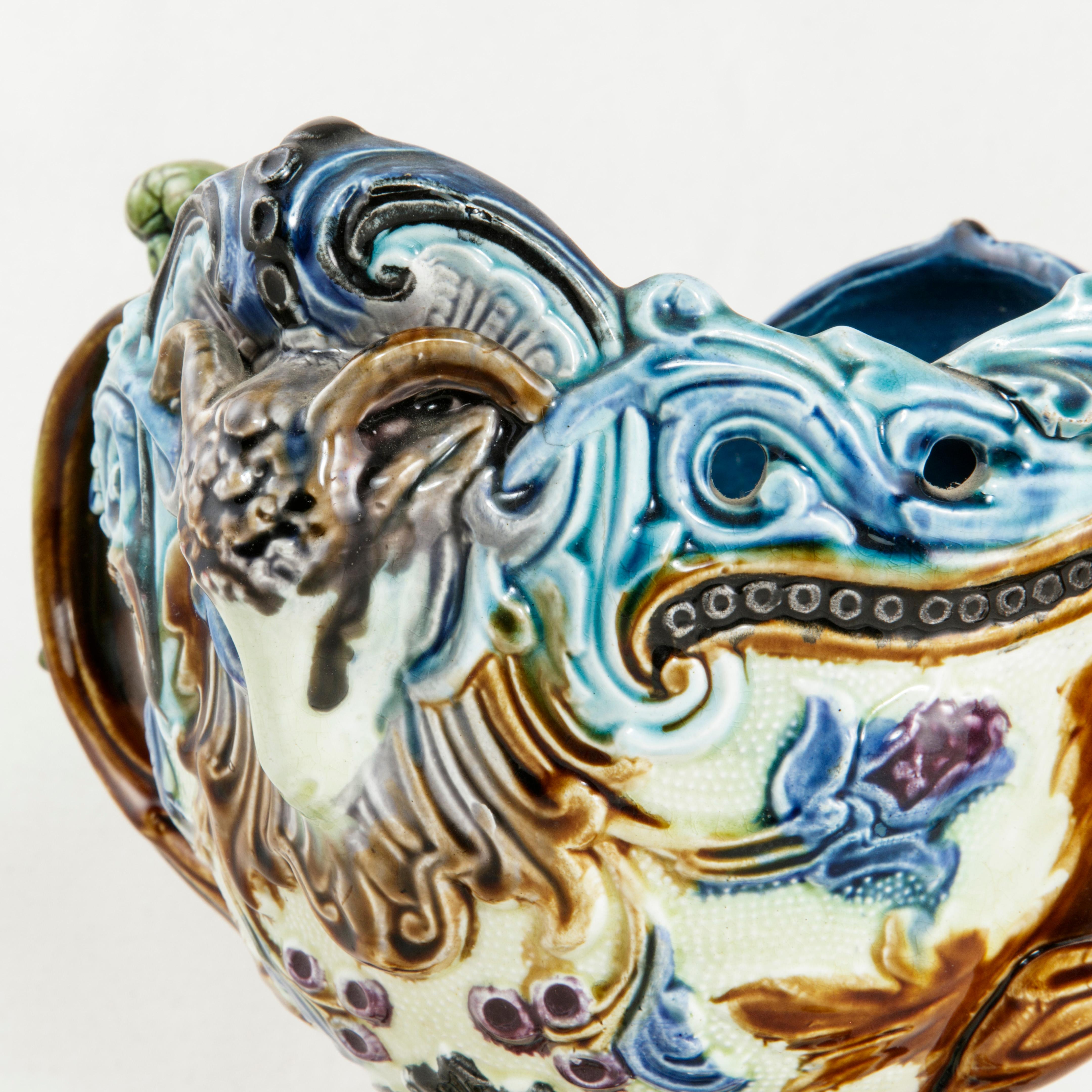 Late 19th Century French Majolica Cachepot or Planter with Ram's Heads 4