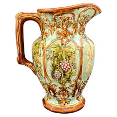 Late 19th Century French Majolica Pitcher, Art Nouveau, by Nimy Les Mons, Mouzin