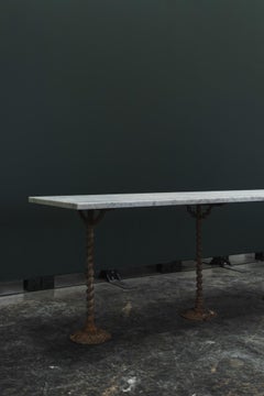 Late 19th Century French Marble Top Conservatory Table with Iron Twist Base