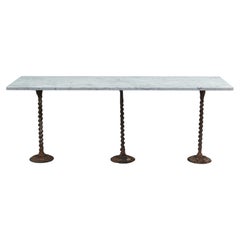 Late 19th Century French Marble Top Conservatory Table with Iron Twist Base