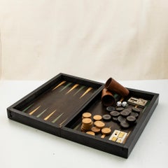 Caja de juegos francesa con marquetería de finales del siglo XIX: backgammon, damas y ajedrez