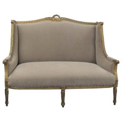 Late 19th Century French Marquise Louis XVI Style Two-Seat Sofa Reupholstered