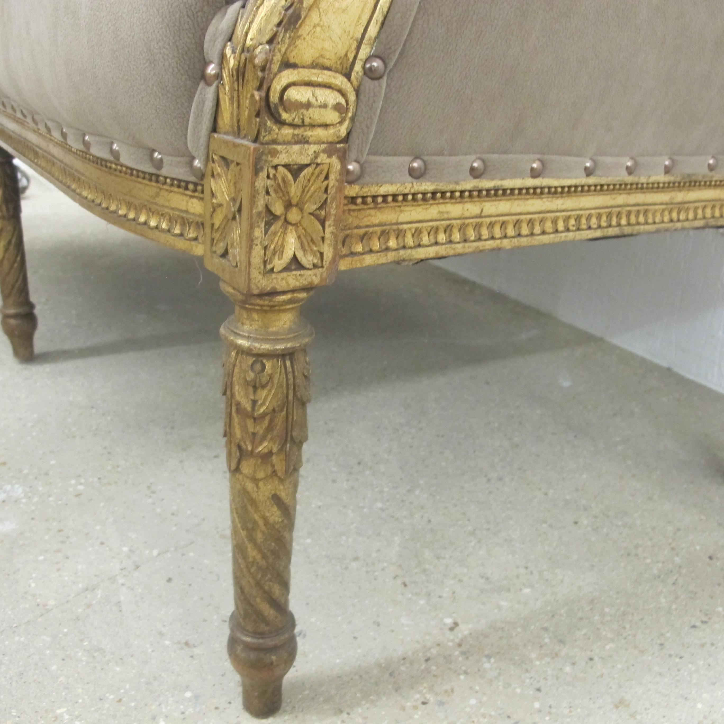 Late 19th Century French Marquise Louis XVI Style Two-Seat Sofa Reupholstered 5