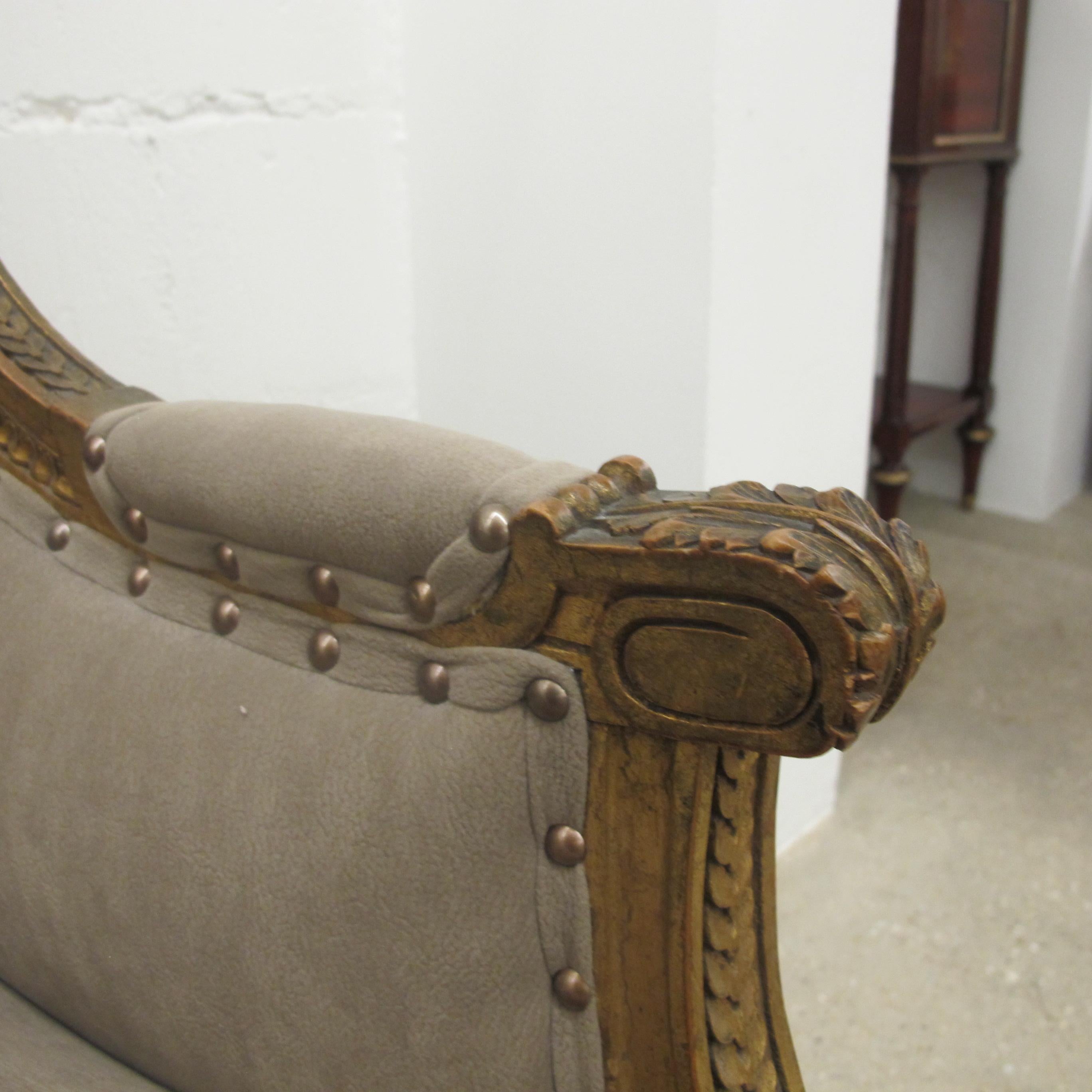 Late 19th Century French Marquise Louis XVI Style Two-Seat Sofa Reupholstered 4