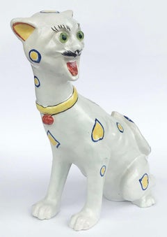 Late 19th Century French Mosanic Galle Style Faience Pottery Cat