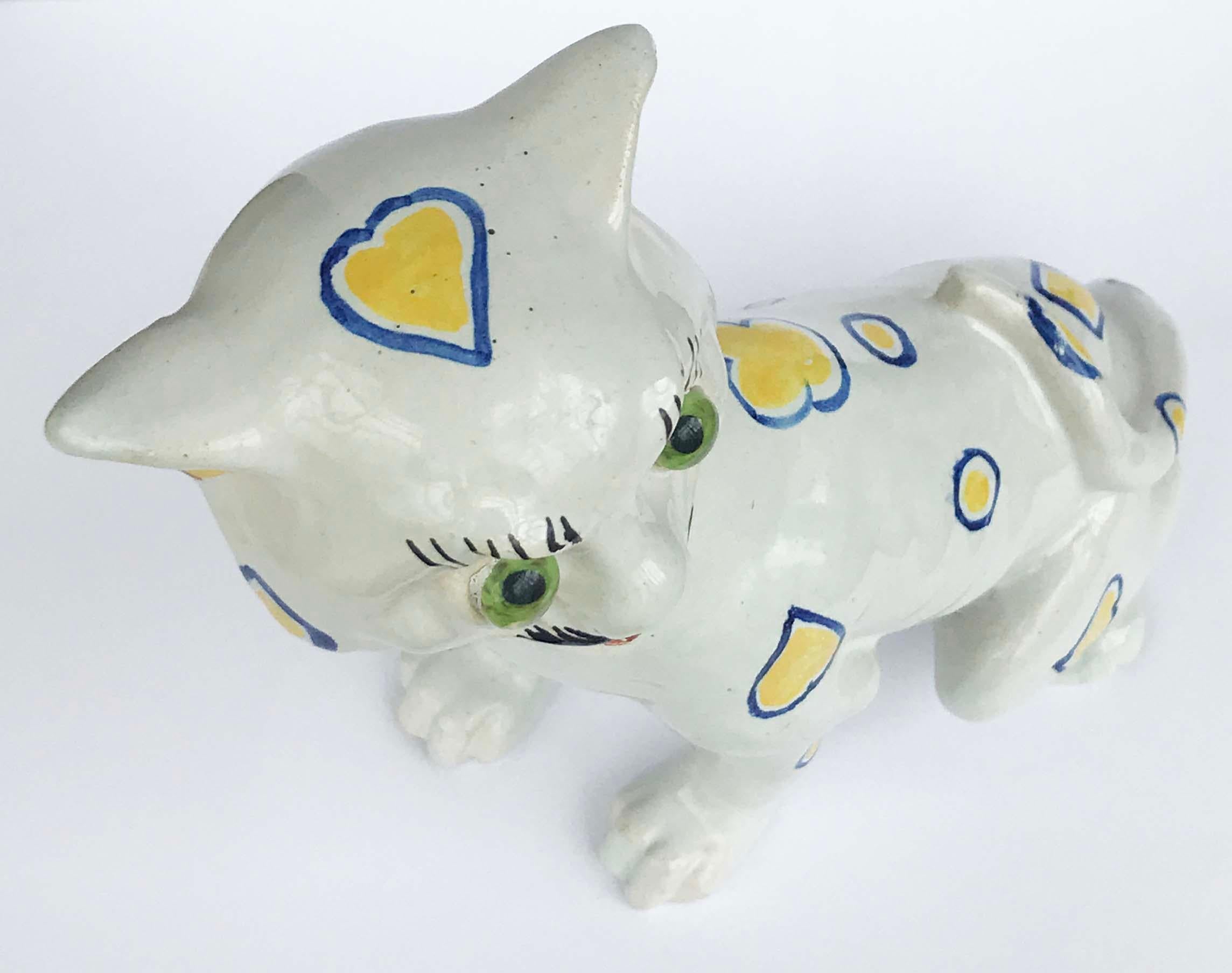 French Provincial Late 19th Century French Mosanic Galle Style Faience Pottery Cat