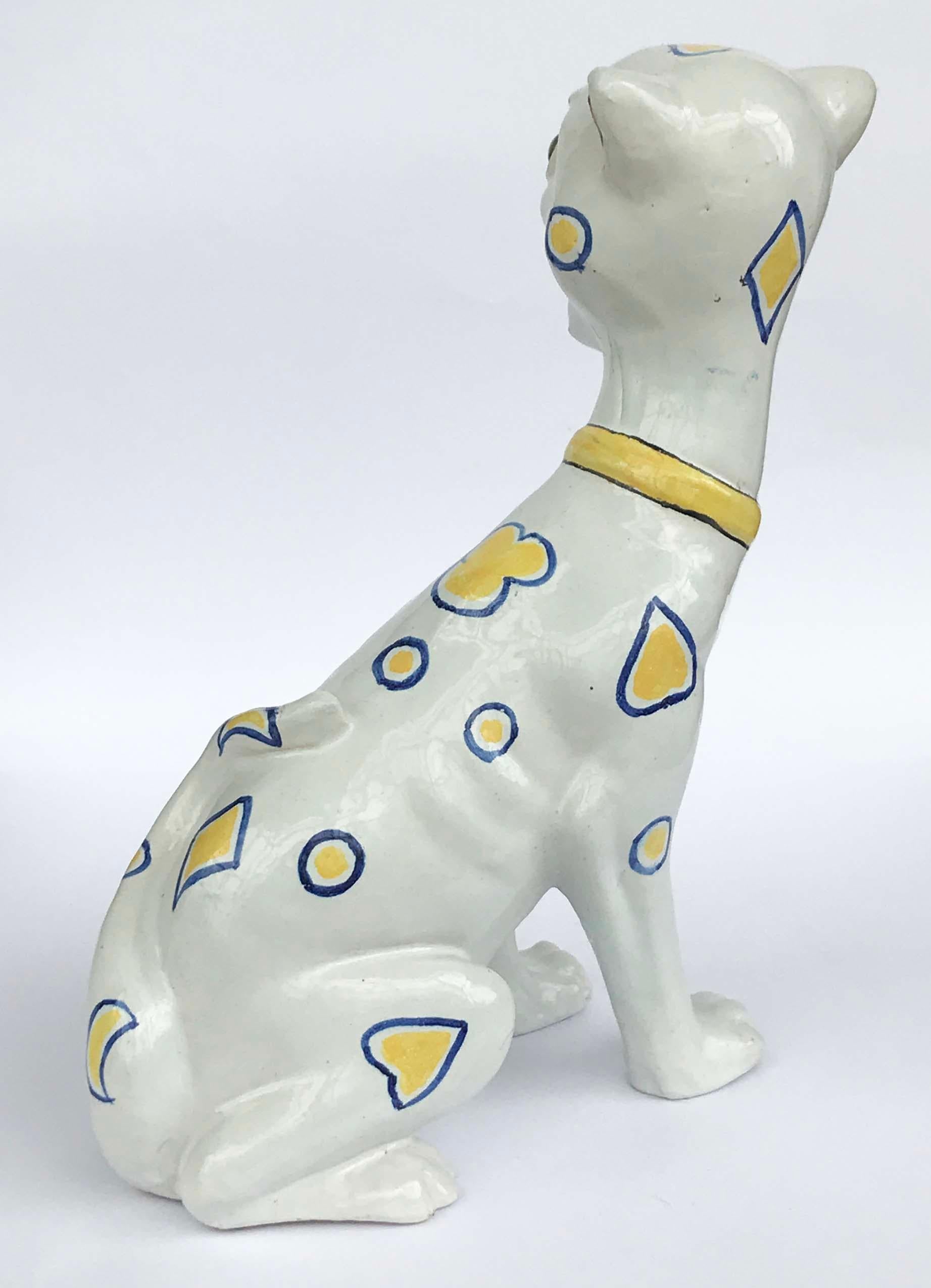 Late 19th Century French Mosanic Galle Style Faience Pottery Cat In Good Condition In London, United Kindgom