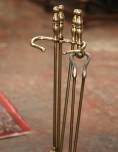 Late 19th Century French Napoleon III Bronze Fireplace Tool Set on Stand