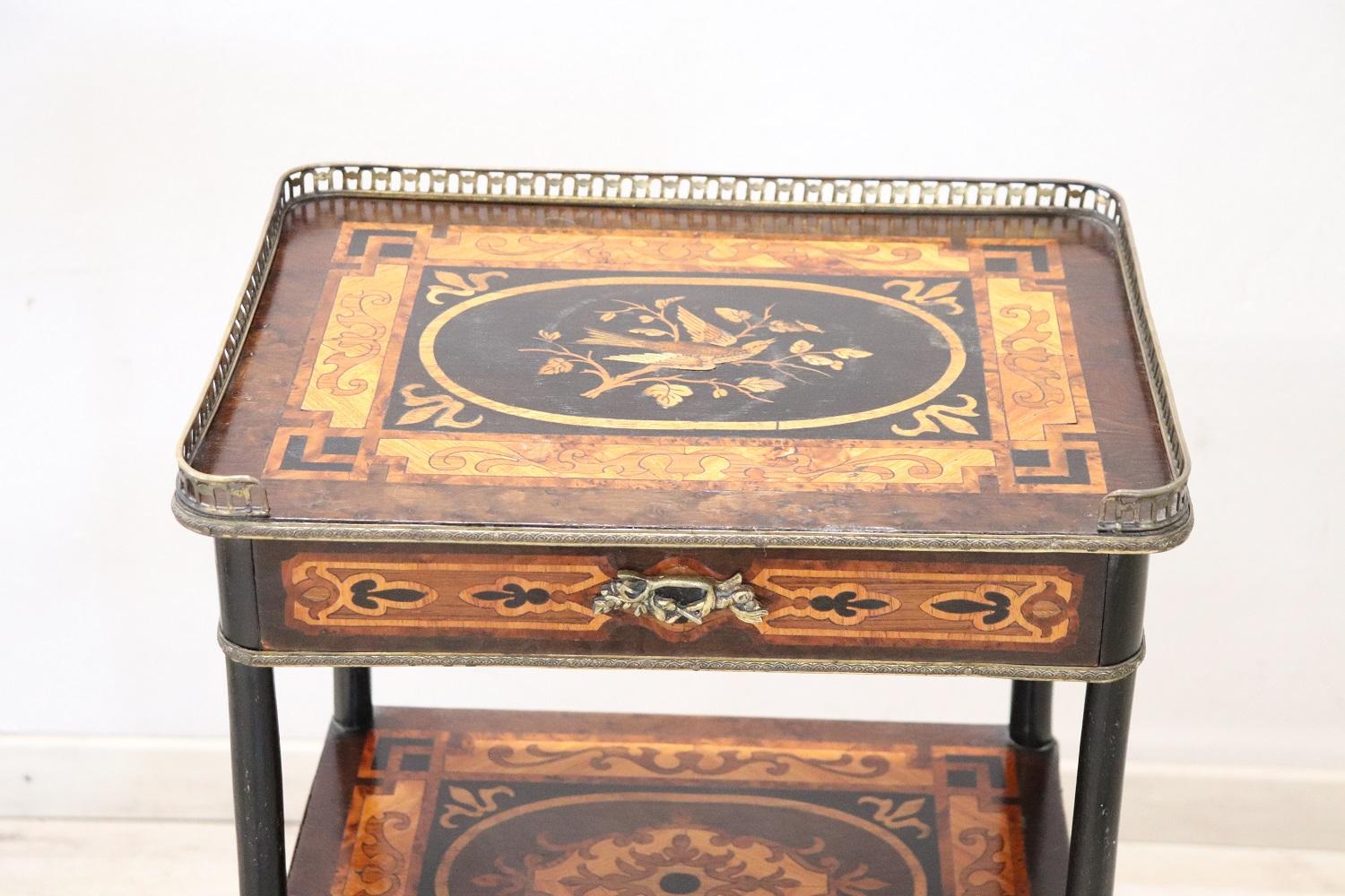 Inlay Late 19th Century French Napoleon III Inlaid Wood with Golden Bronzes Side Table