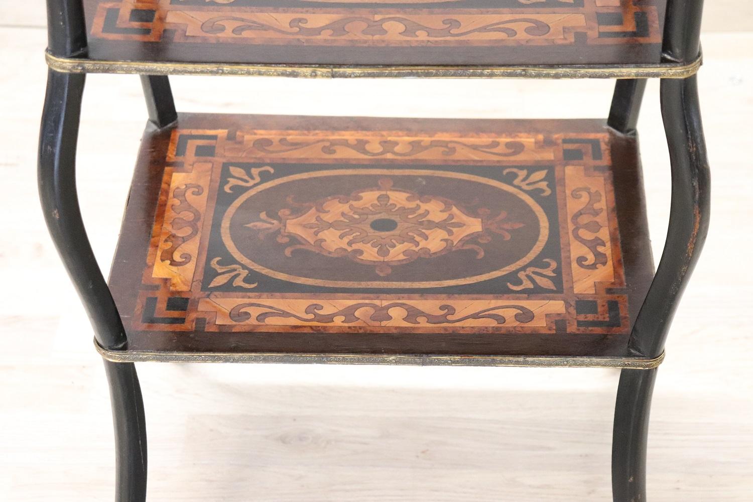 Late 19th Century French Napoleon III Inlaid Wood with Golden Bronzes Side Table In Good Condition In Casale Monferrato, IT