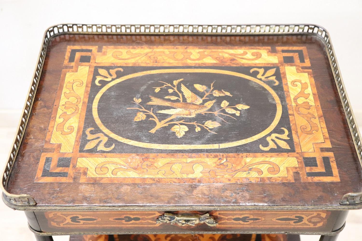 Walnut Late 19th Century French Napoleon III Inlaid Wood with Golden Bronzes Side Table