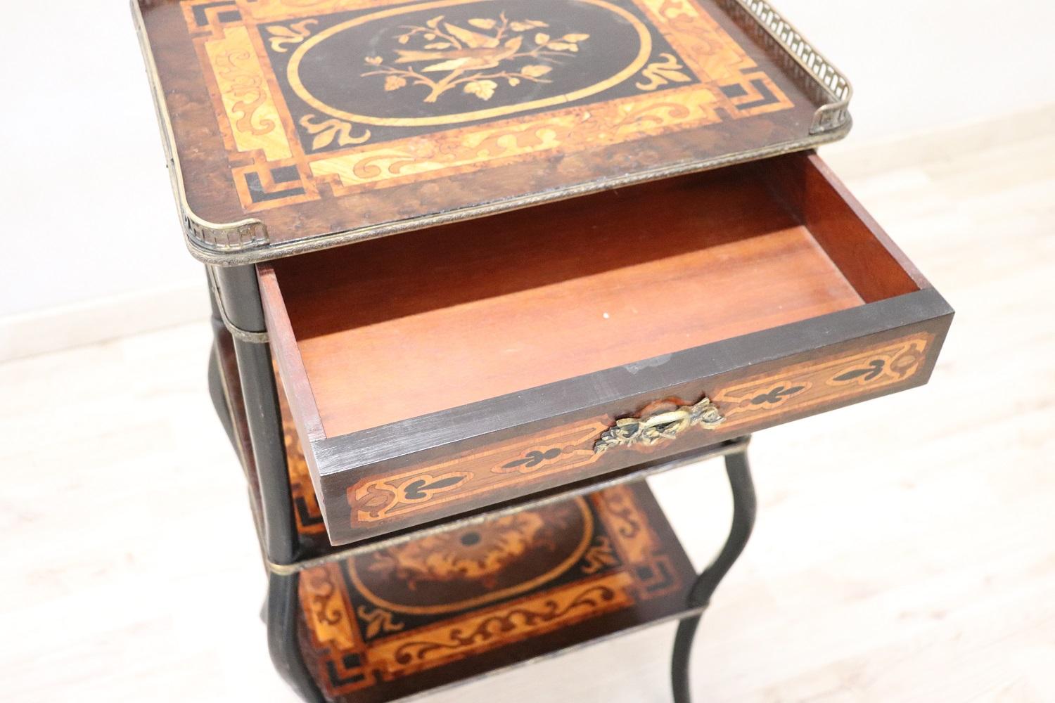 Late 19th Century French Napoleon III Inlaid Wood with Golden Bronzes Side Table 1