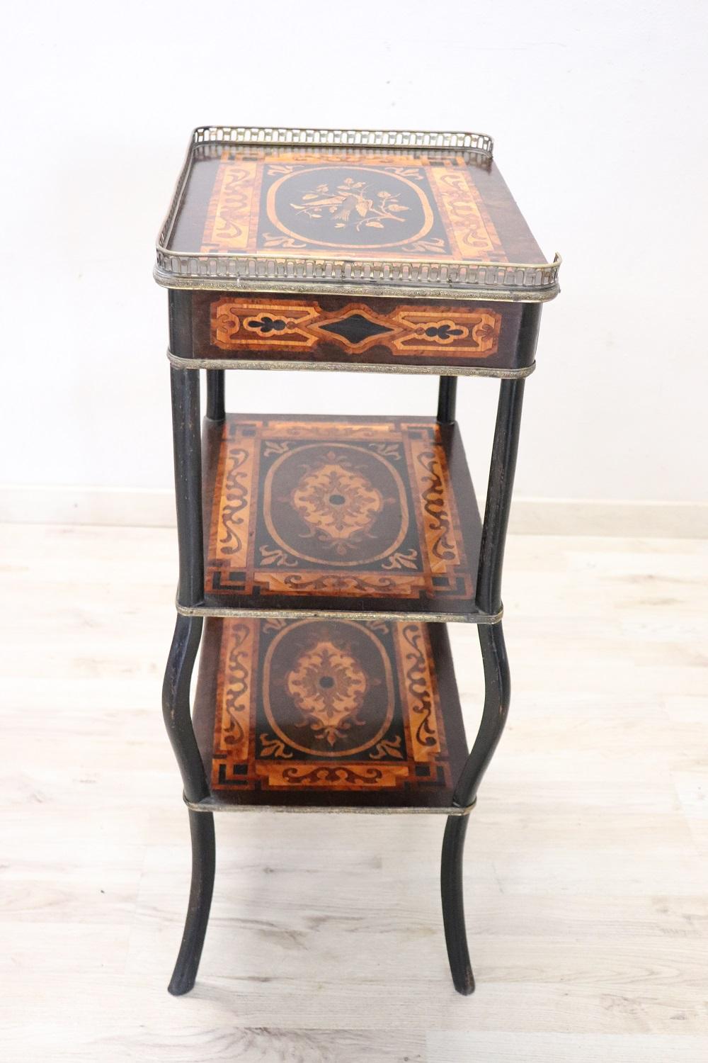 Late 19th Century French Napoleon III Inlaid Wood with Golden Bronzes Side Table 2