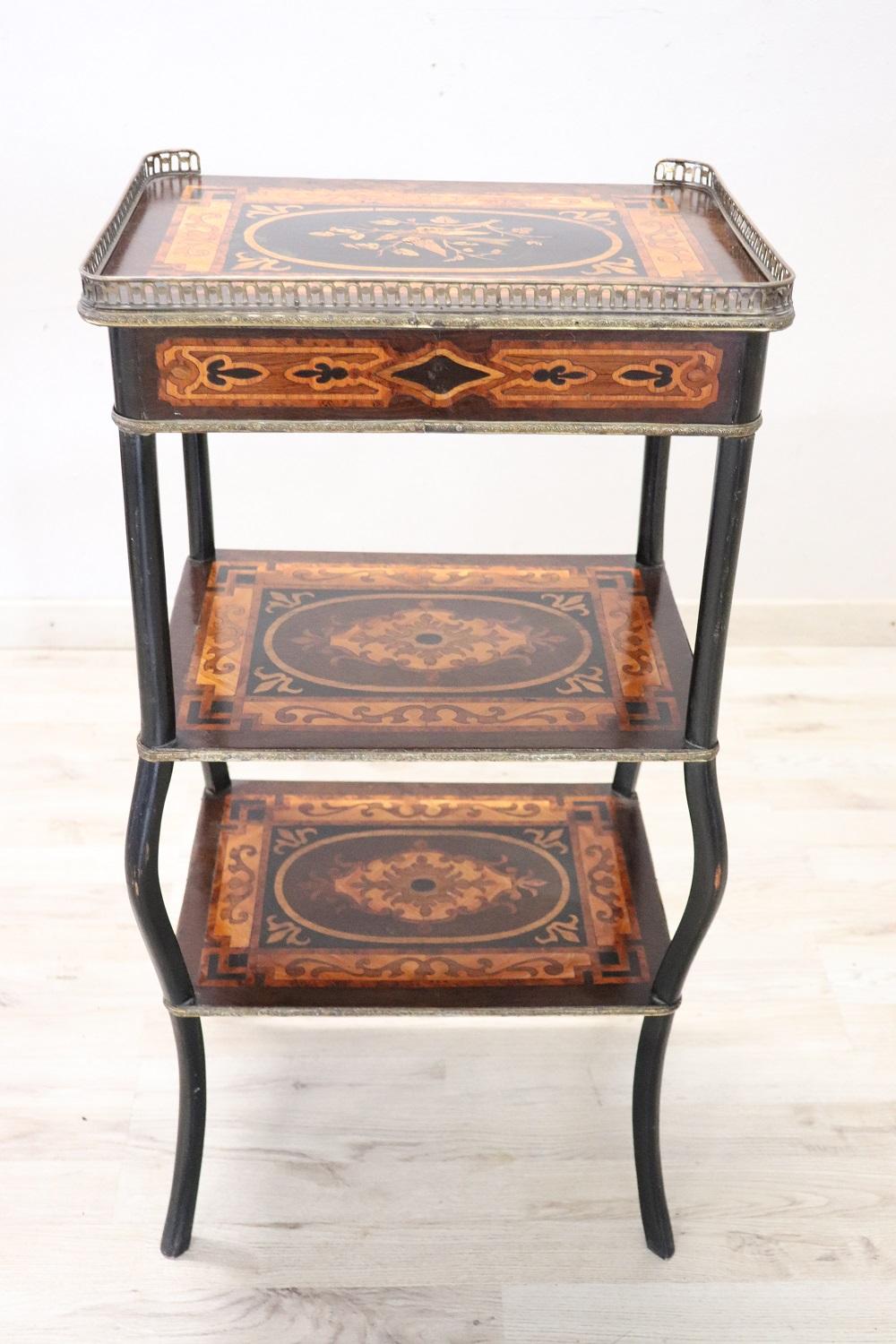 Late 19th Century French Napoleon III Inlaid Wood with Golden Bronzes Side Table 3