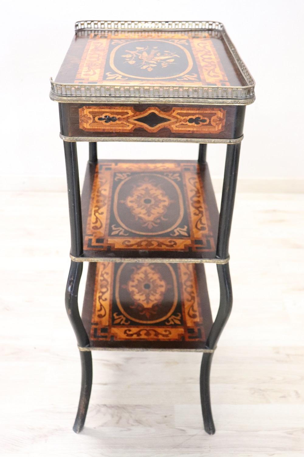 Late 19th Century French Napoleon III Inlaid Wood with Golden Bronzes Side Table 4