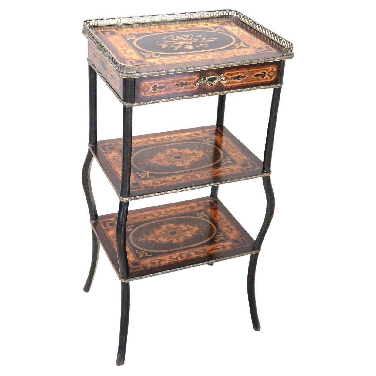 Late 19th Century French Napoleon III Inlaid Wood with Golden Bronzes Side Table