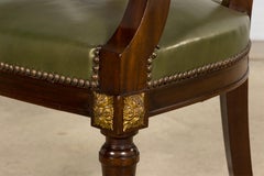 Late 19th Century French Napoleon III Mahogany Desk Chair with Olive Leather