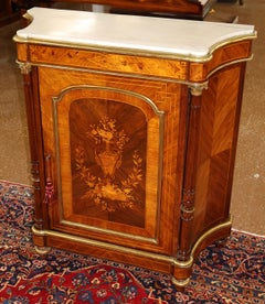 Late 19th Century French Napoleon III Marble Top Inlaid Server Side Cabinet