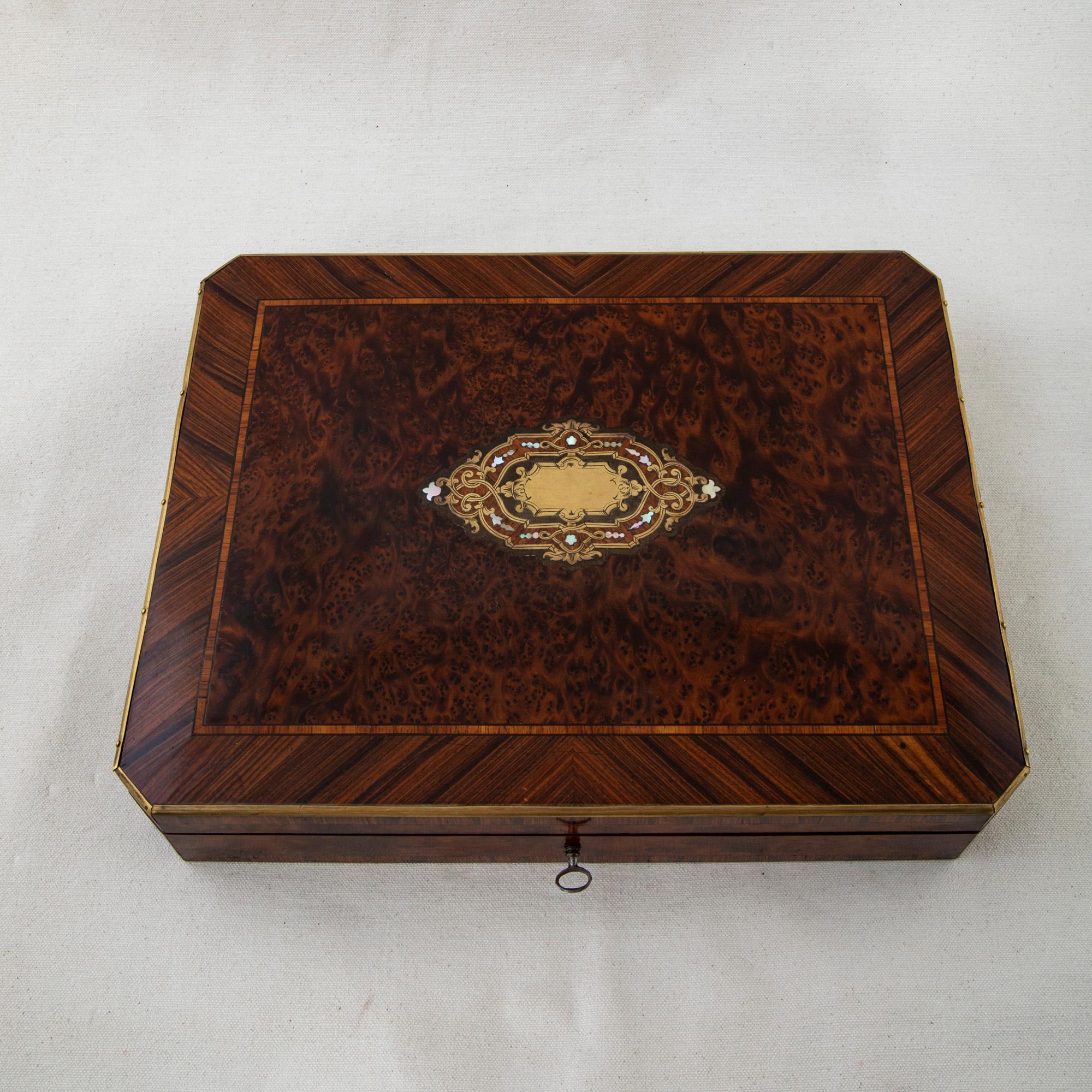 Bronze Late 19th Century French Napoleon III Period Marquetry Game Box, Mother of Pearl For Sale