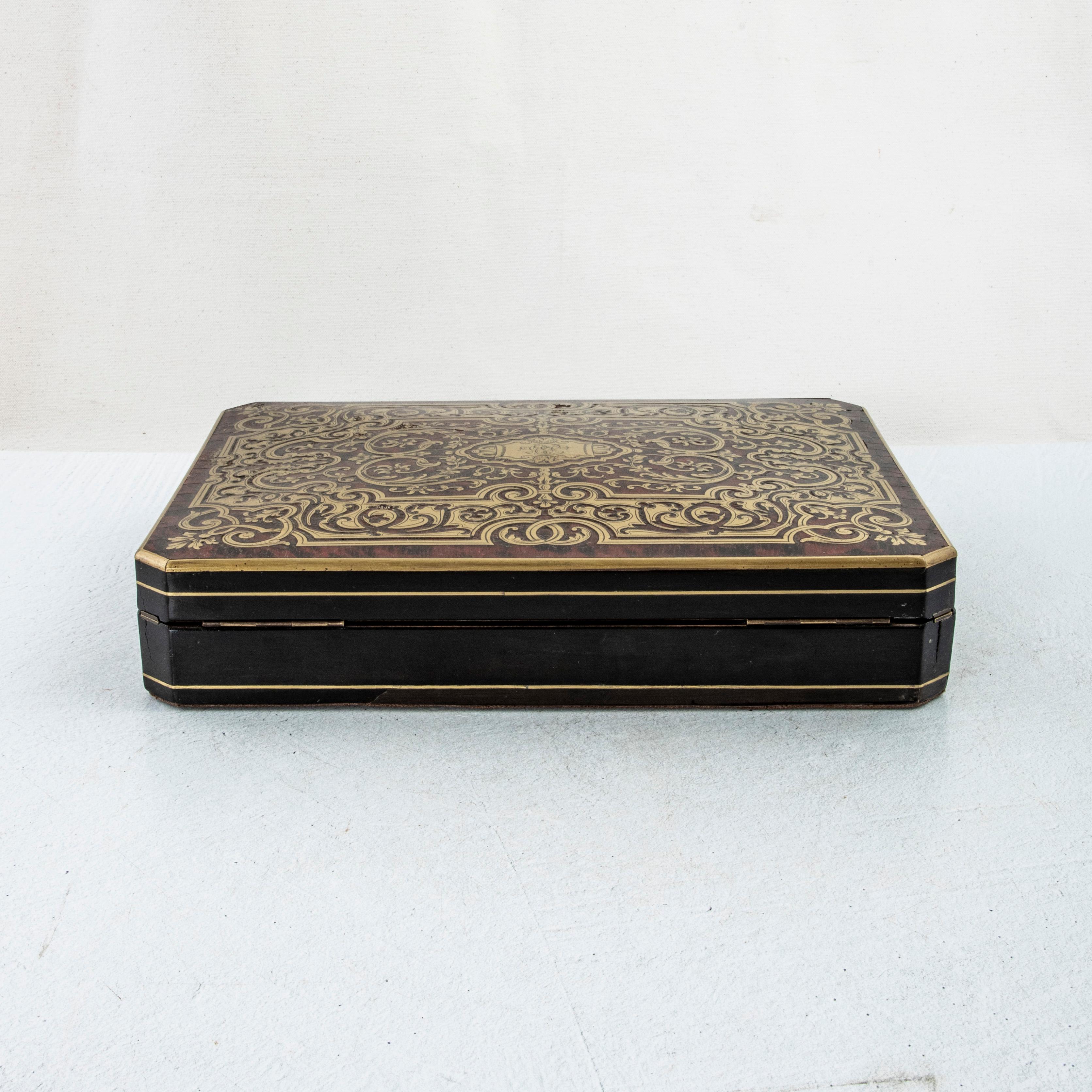 Brass Late 19th Century French Napoleon III Period Palisander Game Box, Tortoise Shell For Sale