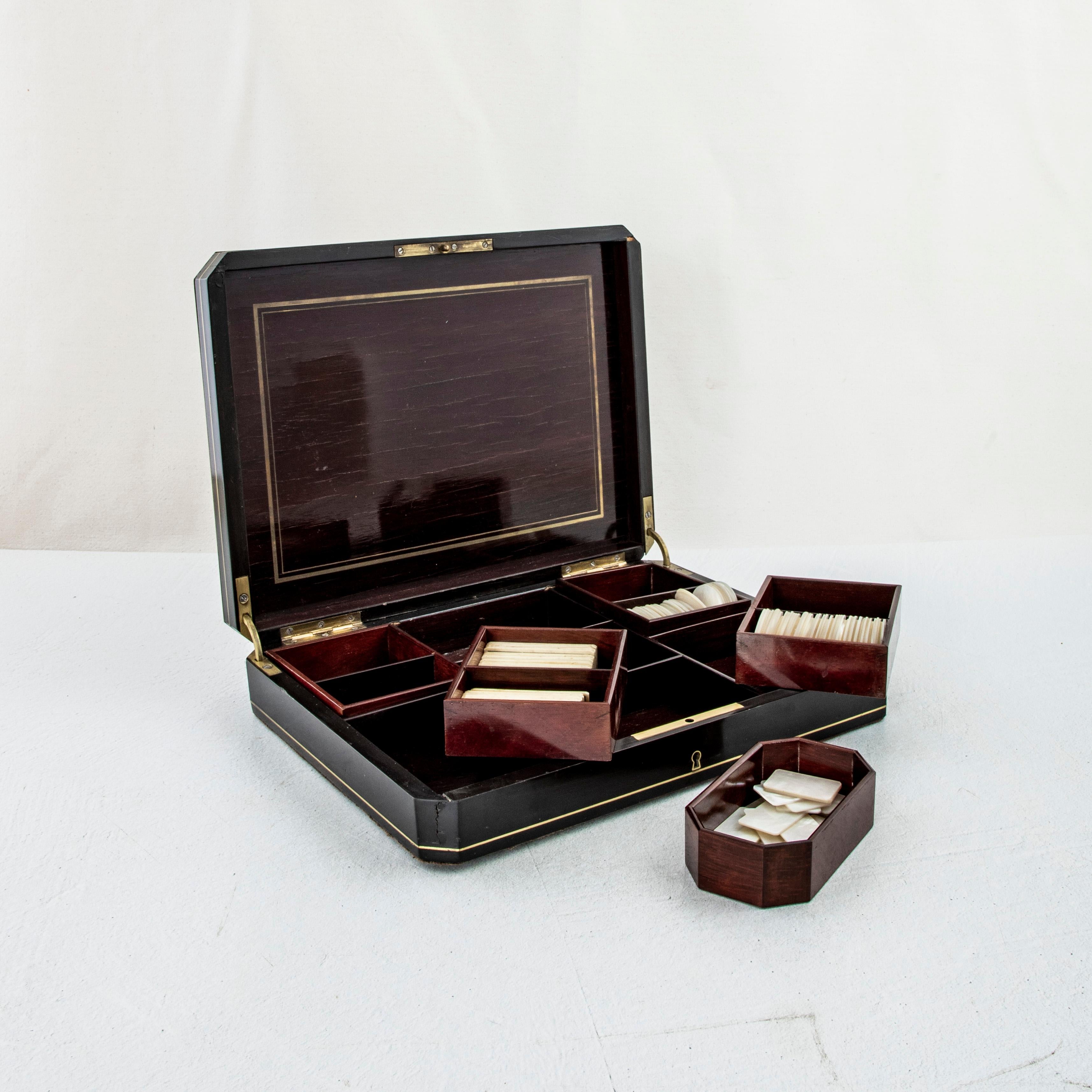 Late 19th Century French Napoleon III Period Palisander Game Box, Tortoise Shell For Sale 2