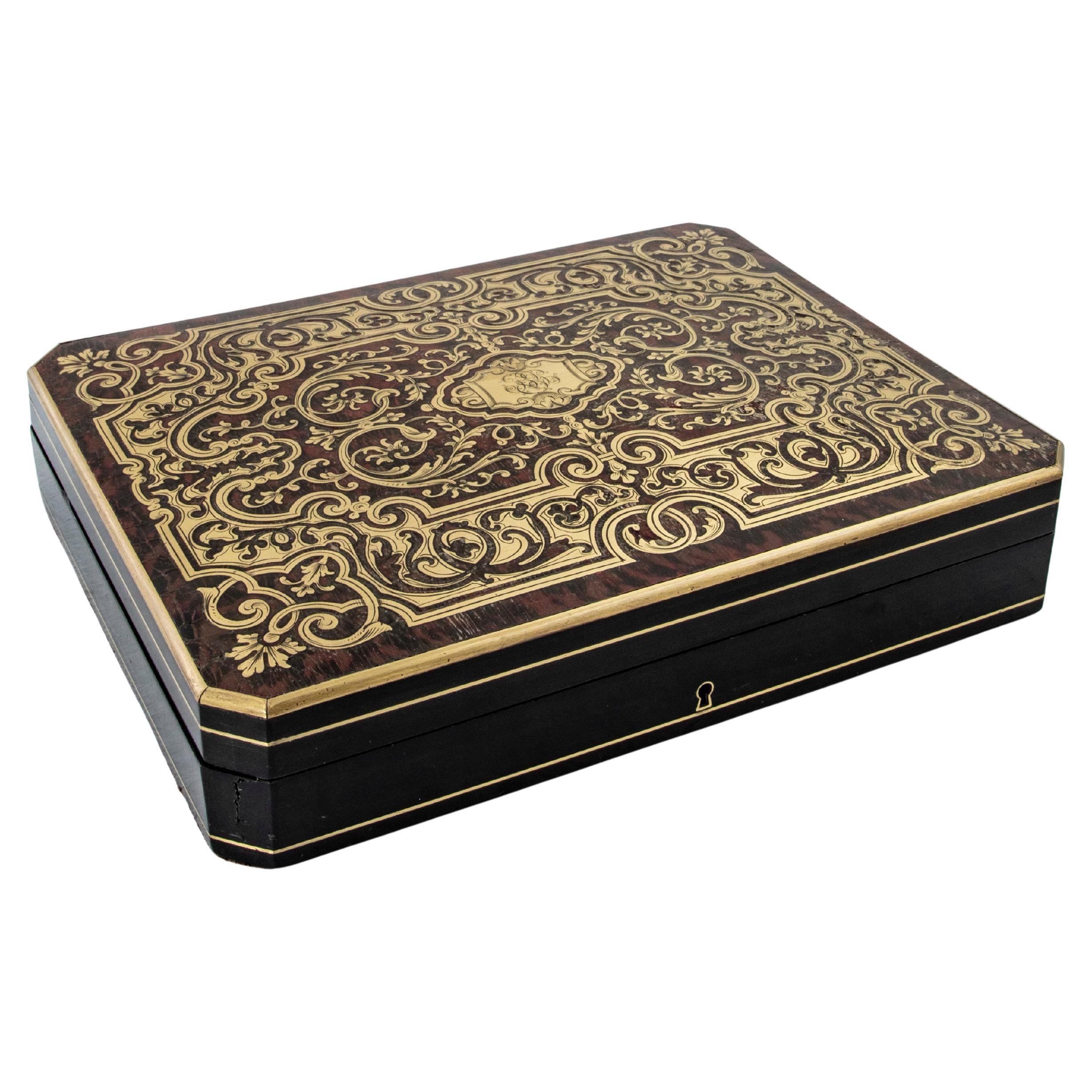 Late 19th Century French Napoleon III Period Palisander Game Box, Tortoise Shell For Sale