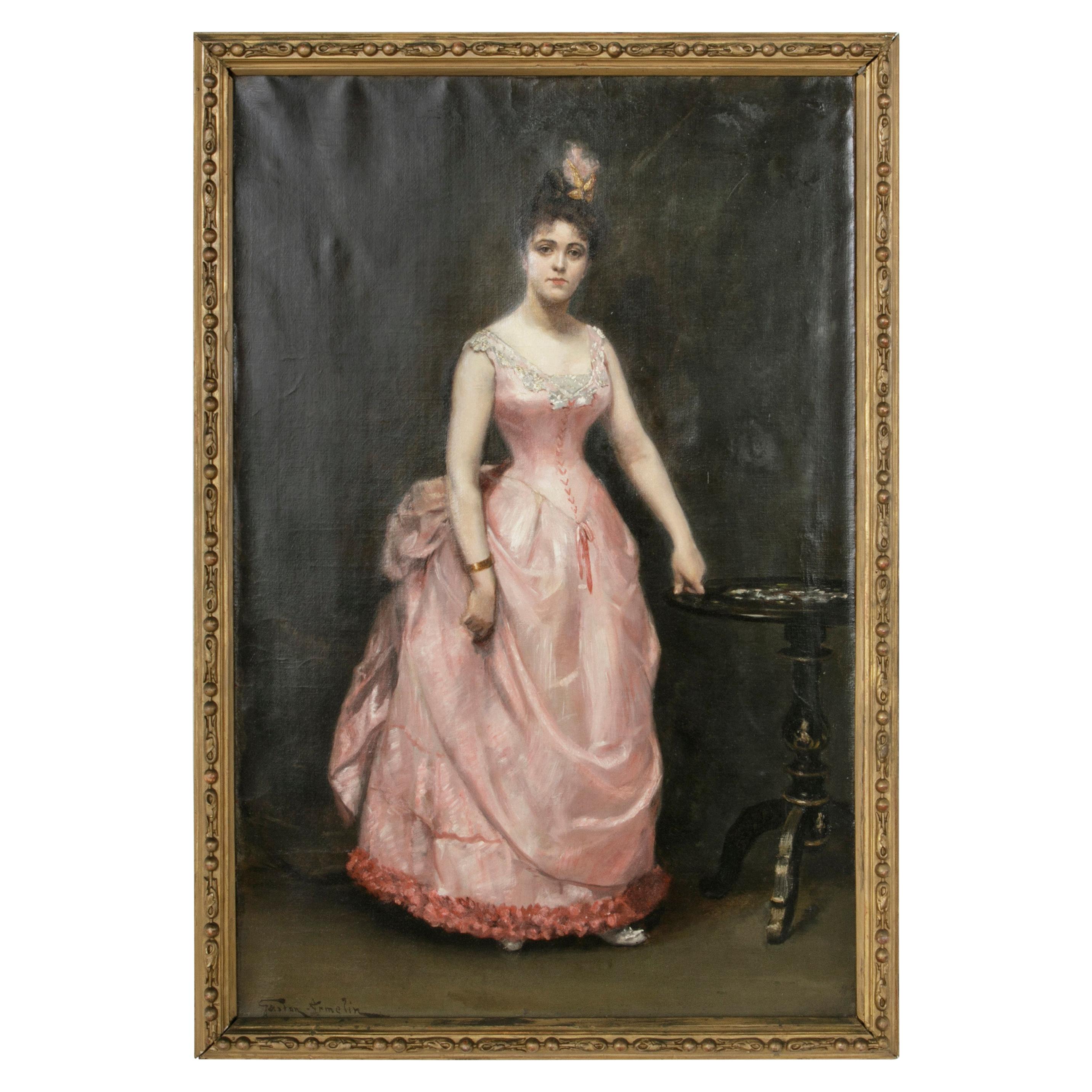 Late 19th Century French Napoleon III Period Portrait of a Lady Signed Armelin