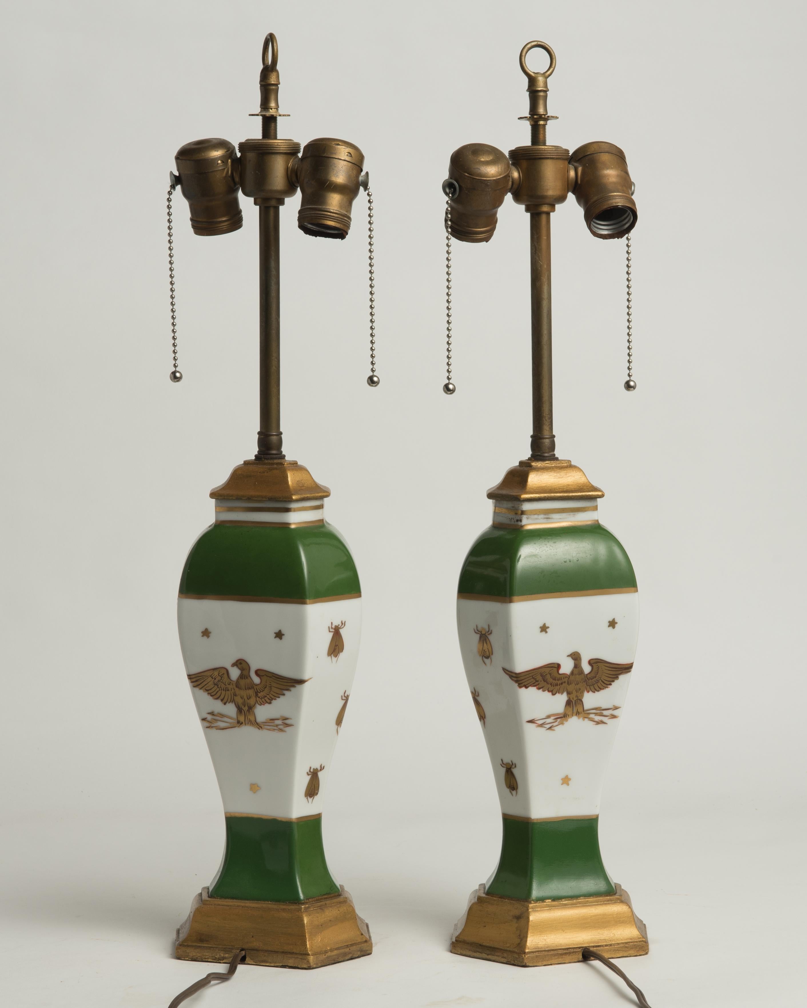 Hand-Painted Late 19th Century French Napoleonic Lamps Style of Sèvres, a Pair