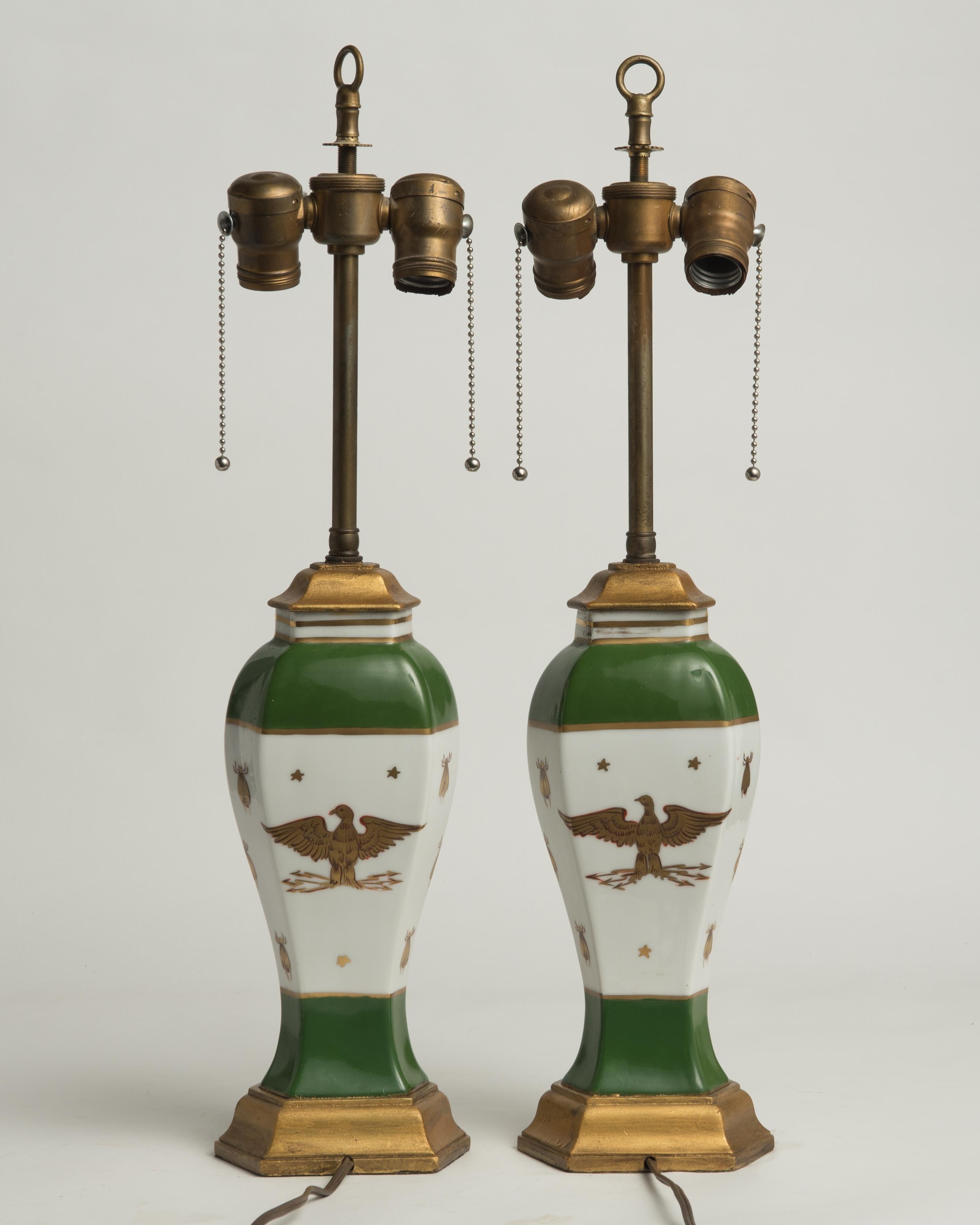Late 19th Century French Napoleonic Lamps Style of Sèvres, a Pair In Good Condition In Lambertville, NJ