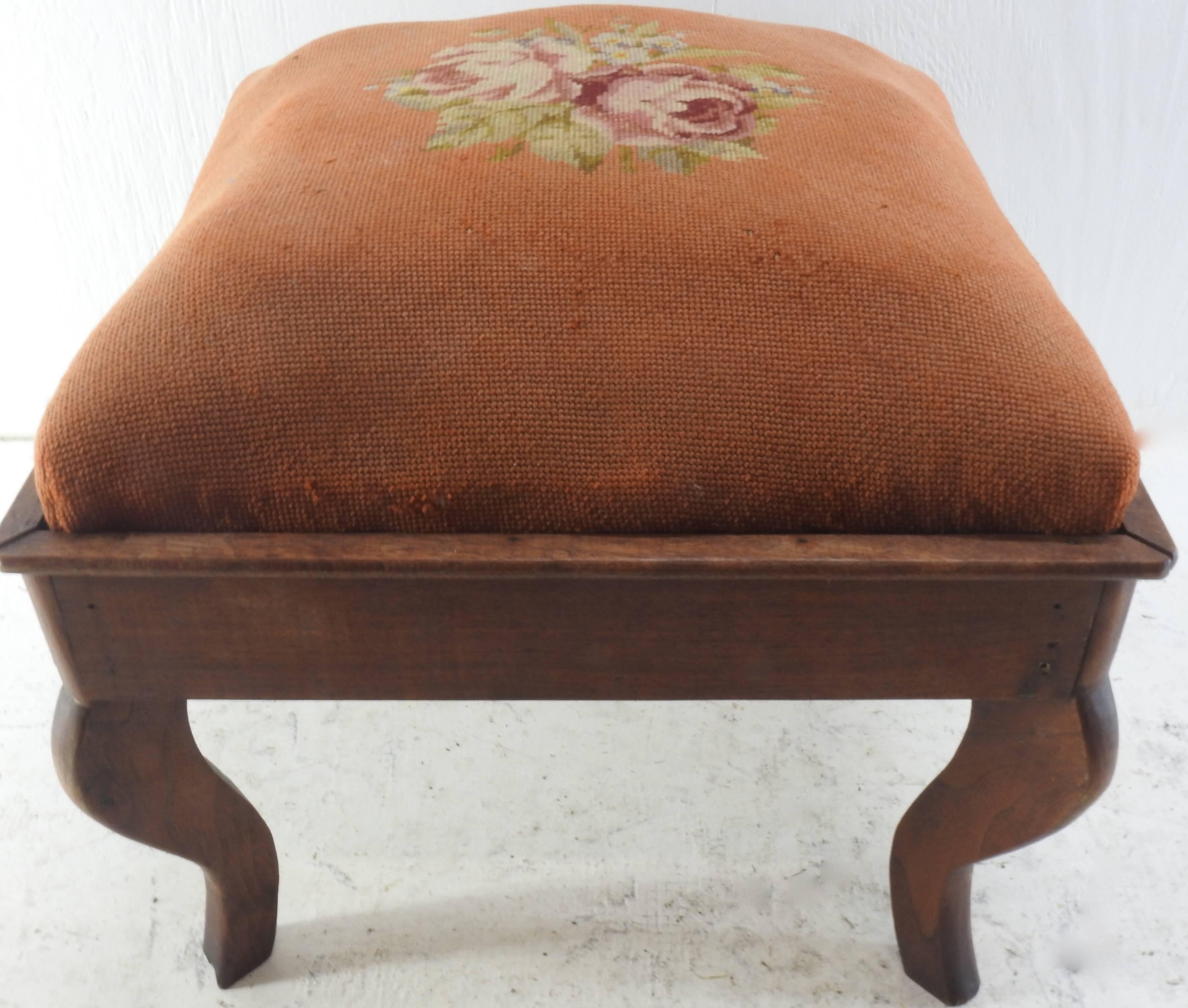 Late 19th Century French Needlepoint Foot Stool For Sale 1