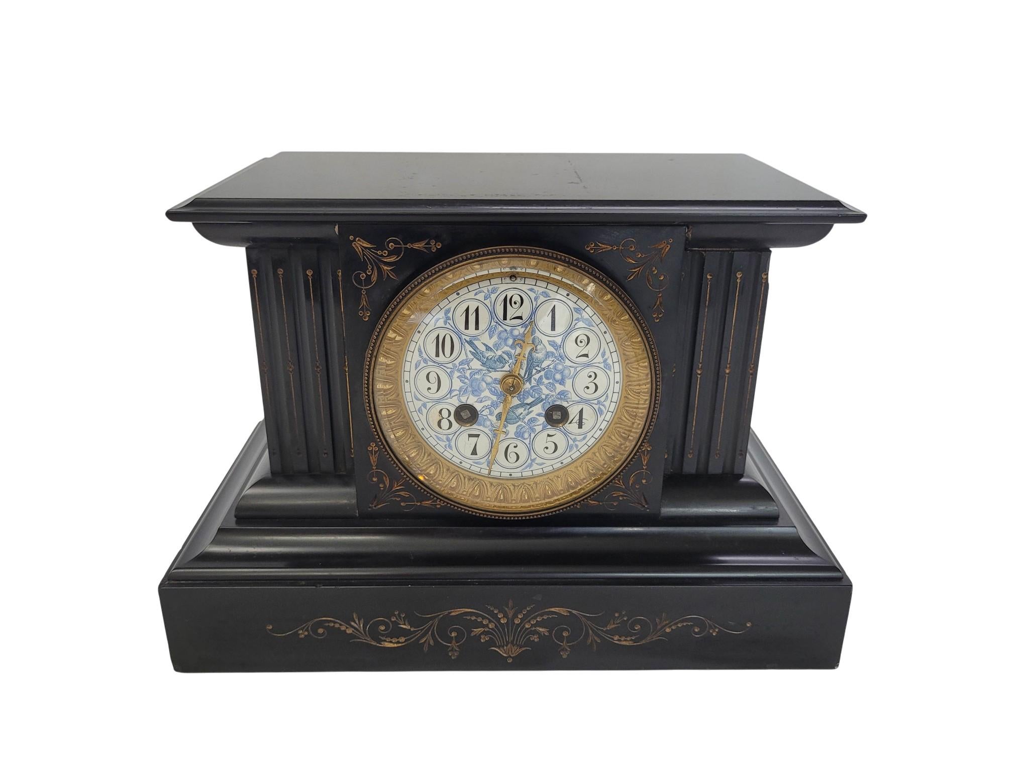 Late 19th-Century French Neo-Grec Black Slate Mantel Clock by Japy
